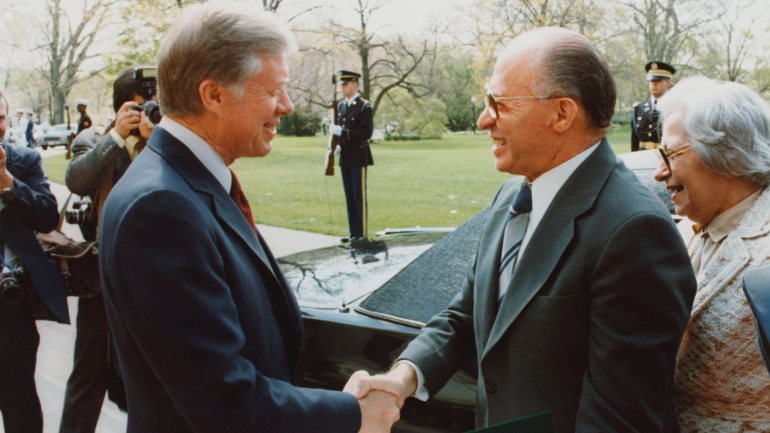 Presidente Jimmy Carter com o primeiro-ministro israelita Menachem Begin