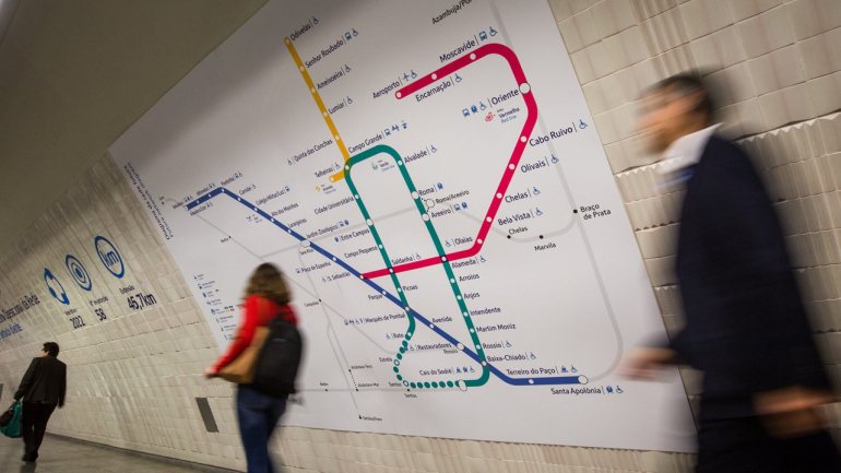 A linha verde do Metro liga as estações de Telheiras e Cais do Sodré