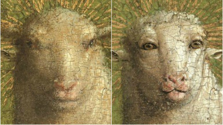 A imagem da esquerda foi pintada no século XVI por cima da versão original, que é a da direita