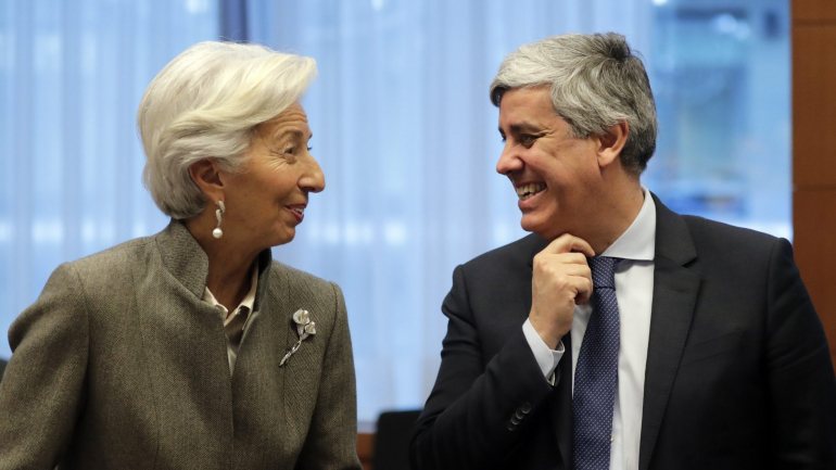 Christine Lagarde, presidente do BCE, e Mário Centeno, presidente do Eurogrupo.