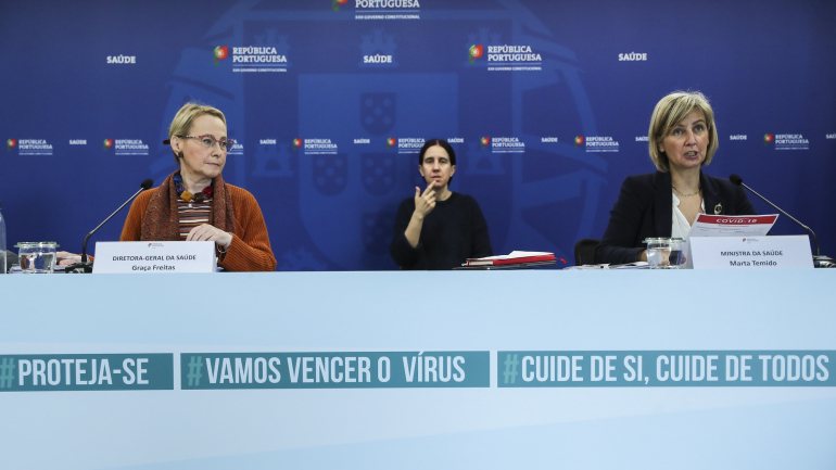 A diretora-geral da Saúde, Graça Freitas, e a ministra da Saúde, Marta Temido, na conferência de imprensa diária