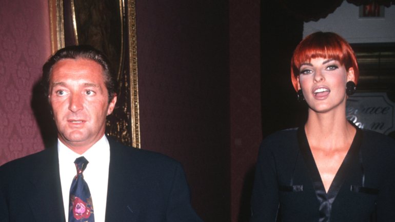 Gerald Marie e a ex-mulher Linda Evangelista num evento em 1991. O casal divorciou-se em 1993