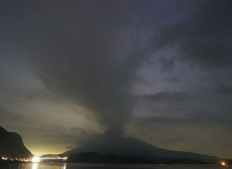 erupção do vulcão em Sakurajima