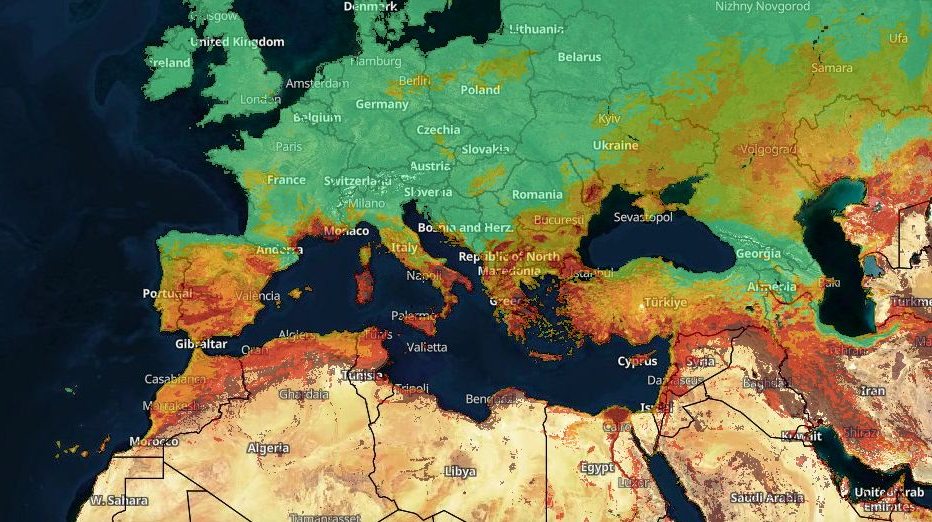 Mapa de risco de incêndio no Mediterrâneo a 26 de julho