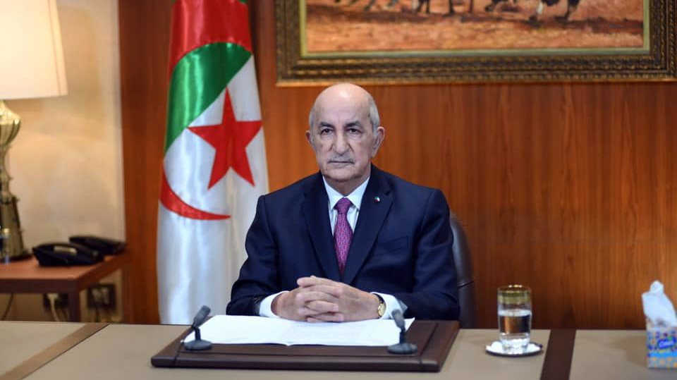 epa09022390 A handout photo made available by the Algeria Presidency Press Service shows Algerian President Abdelmadjid Tebboune during his speech at the Presidential Palace in Algiers, Algeria, 18 February 2021. Algerian President Abdelmadjid Tebboune announced, in a speech on television on 18 February, the dissolution of the current National People&#039;s Assembly (APN) and the organization of early legislative elections.  EPA/ALGERIA PRESIDENCY PRESS SERVICE / HANDOUT  HANDOUT EDITORIAL USE ONLY/NO SALES
