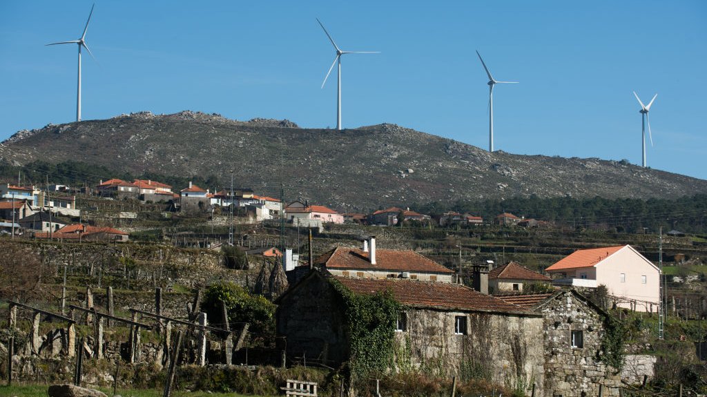 A general view of wind turbines on the sub park Mendoiro-