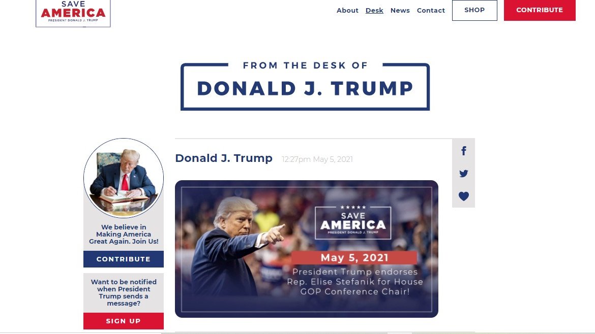 Neste novo site, que tem um logótipo com a mensagem &quot;Salvar a América&quot; no canto superior esquerdo, os utilizadores poderão criar uma conta