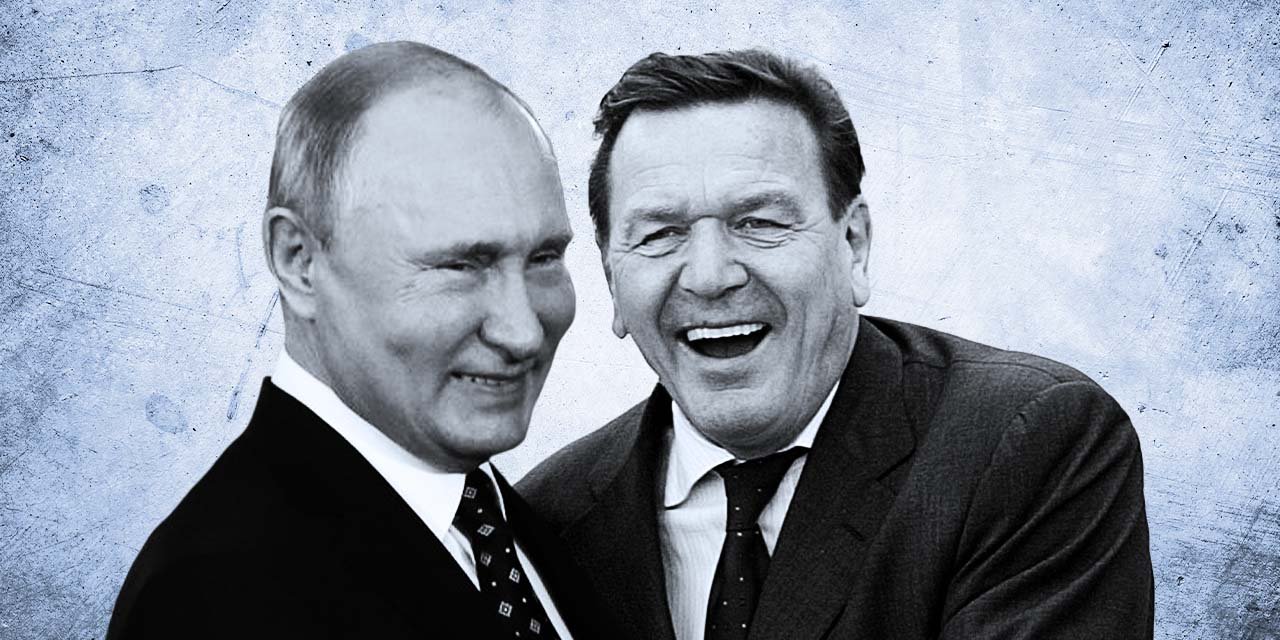 Vladimir Putin (à esquerda) e Gerhard Schröder (à direita) são amigos pessoais, sendo que o ex-chanceler alemão tem cargos importantes nas maiores empresas energéticas russas