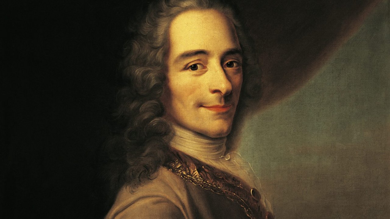 Um retrato do escritor francês Voltaire, pseudónimo de François Marie Arouet