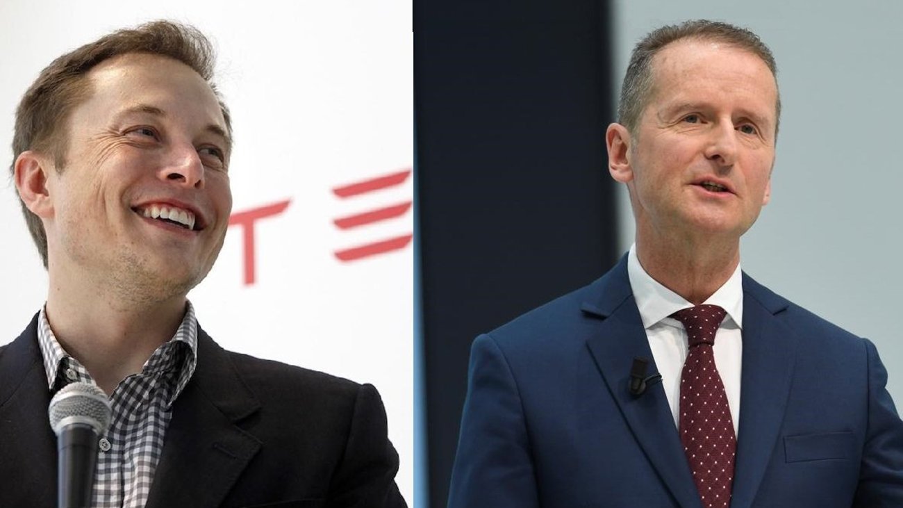 Herbert Diess (à direita), o CEO do Grupo VW, celebrou os resultados da empresa nos eléctricos e confirmou, mais uma vez, o objectivo de perseguir a Tesla. Mas deixou umas frases curiosas