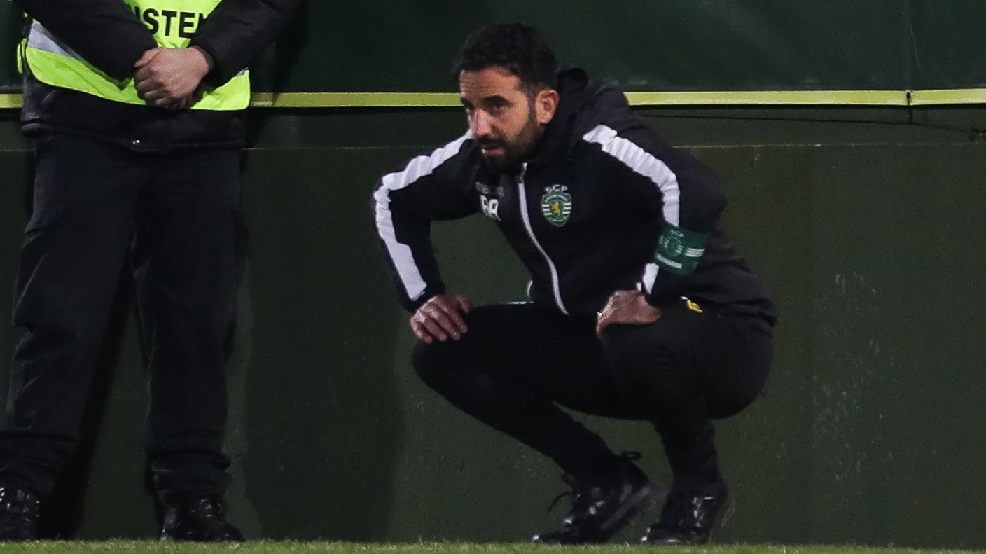 epa09072972 Sporting&#039;s head coach Ruben Amorim reacts during the Portuguese First League soccer match between Tondela and Sporting held at Joao Cardoso stadium in Tondela, Portugal, 13 March 2021.  EPA/PAULO NOVAIS