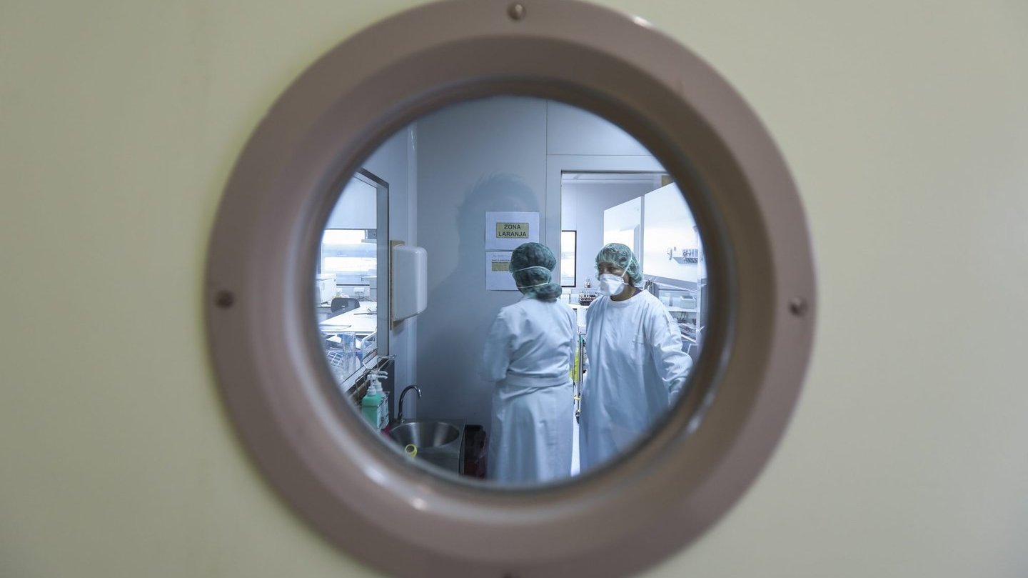 Funcionárias do Instituto Nacional de Saúde Dr. Ricardo Jorge analisam amostras do vírus da gripe