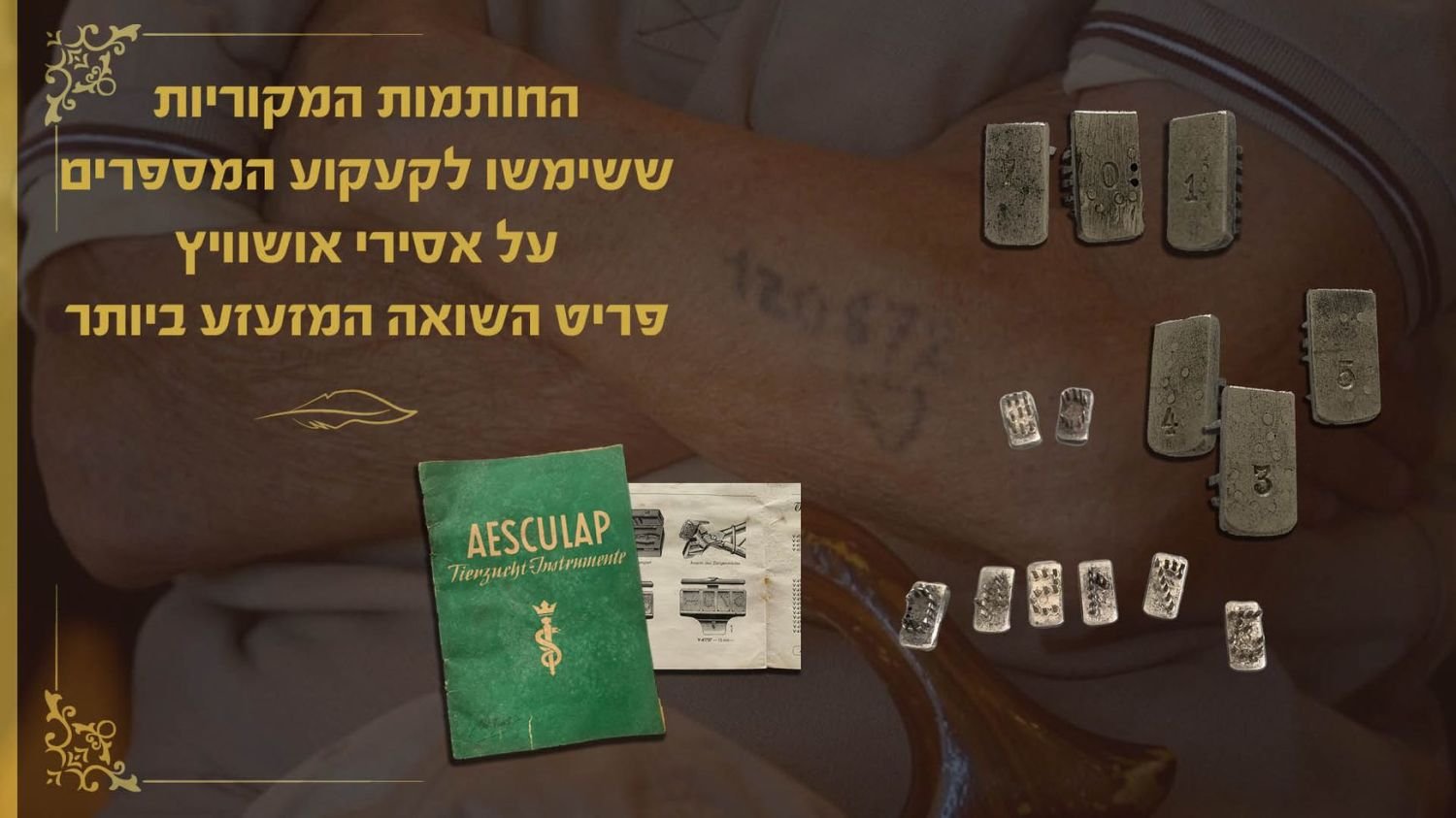 Conjunto de carimbos de agulhas, usados para tatuar prisioneiros em Auschwitz
