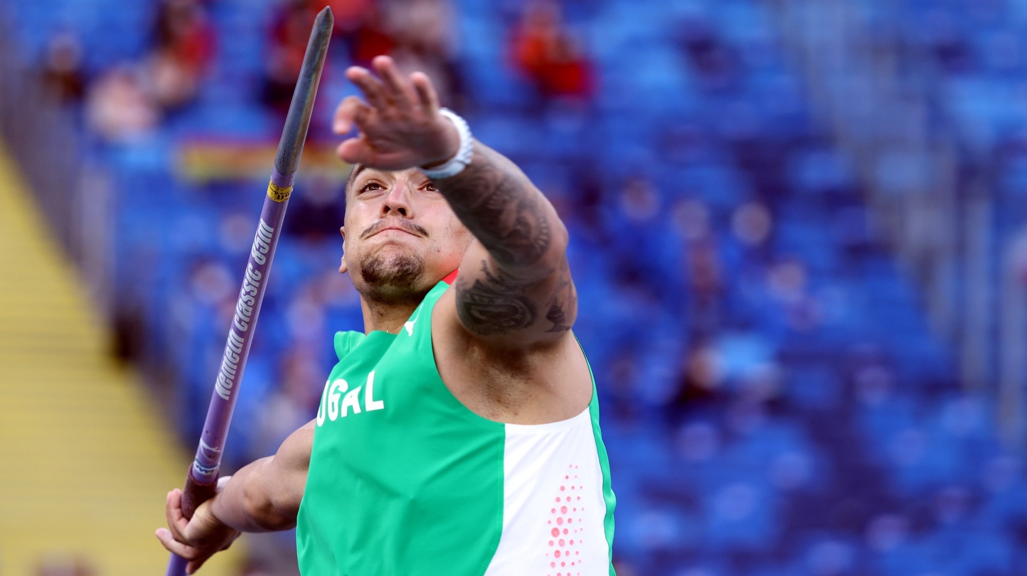 epa09235119 Leandro Ramos of Portugal competes during the men&#039;s Javelin Throw at the European Athletics Team Championships Super League at Slaski Stadium in Chorzow, southern Poland, 29 May 2021.  EPA/Andrzej Grygiel POLAND OUT