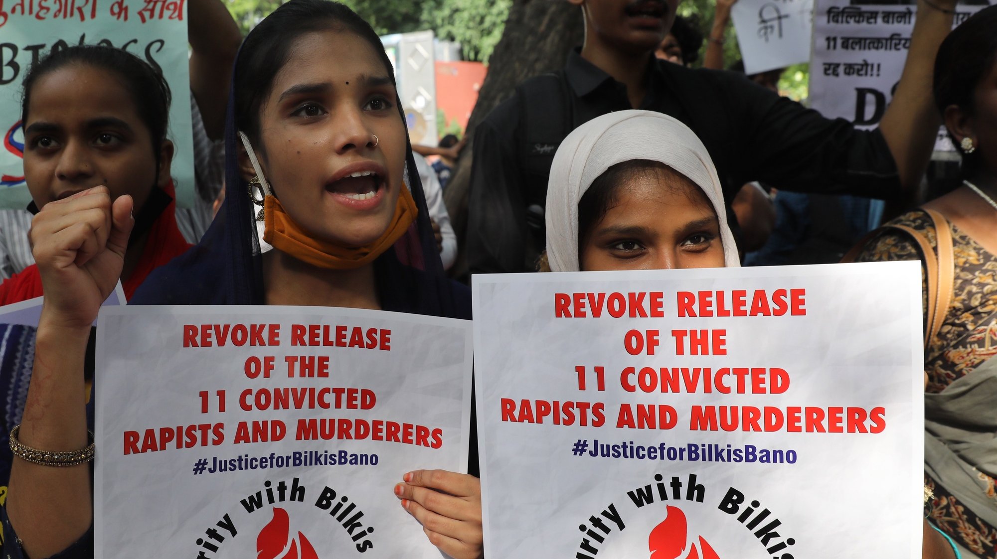 Hundreds of people protested in India against the release of 11 rapists