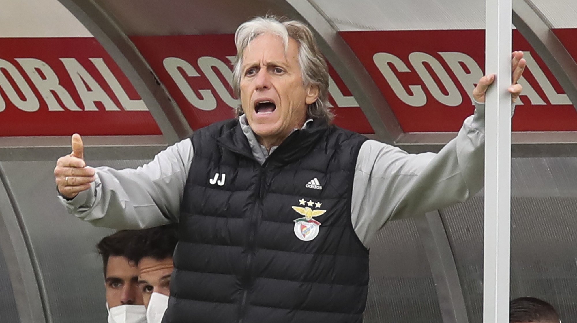 Benfica head coach Jorge Jesus reacts during the Portuguese First League soccer match against Nacional held at Madeira Stadium, in Funchal, Madeira Island, Portugal, 11 may 2021.  HOMEM DE GOUVEIA/LUSA