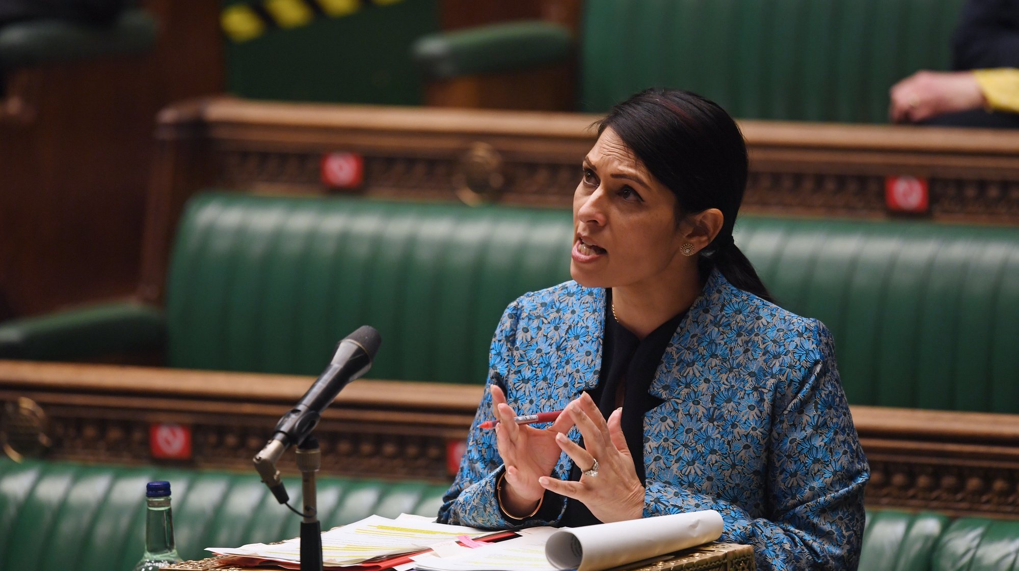 epa09076978 A handout photo made available by the UK Parliament shows British Home Secretary Priti Patel during a debate on &#039;Policing and the Prevention of Violence Against Women&#039; in the House of Commons at Parliament, in London, Britain, 15 March 2021.  EPA/JESSICA TAYLOR/UK PARLIAMENT HANDOUT MANDATORY CREDIT: UK PARLIAMENT/JESSICA TAYLOR HANDOUT EDITORIAL USE ONLY/NO SALES *** Local Caption *** 55980775