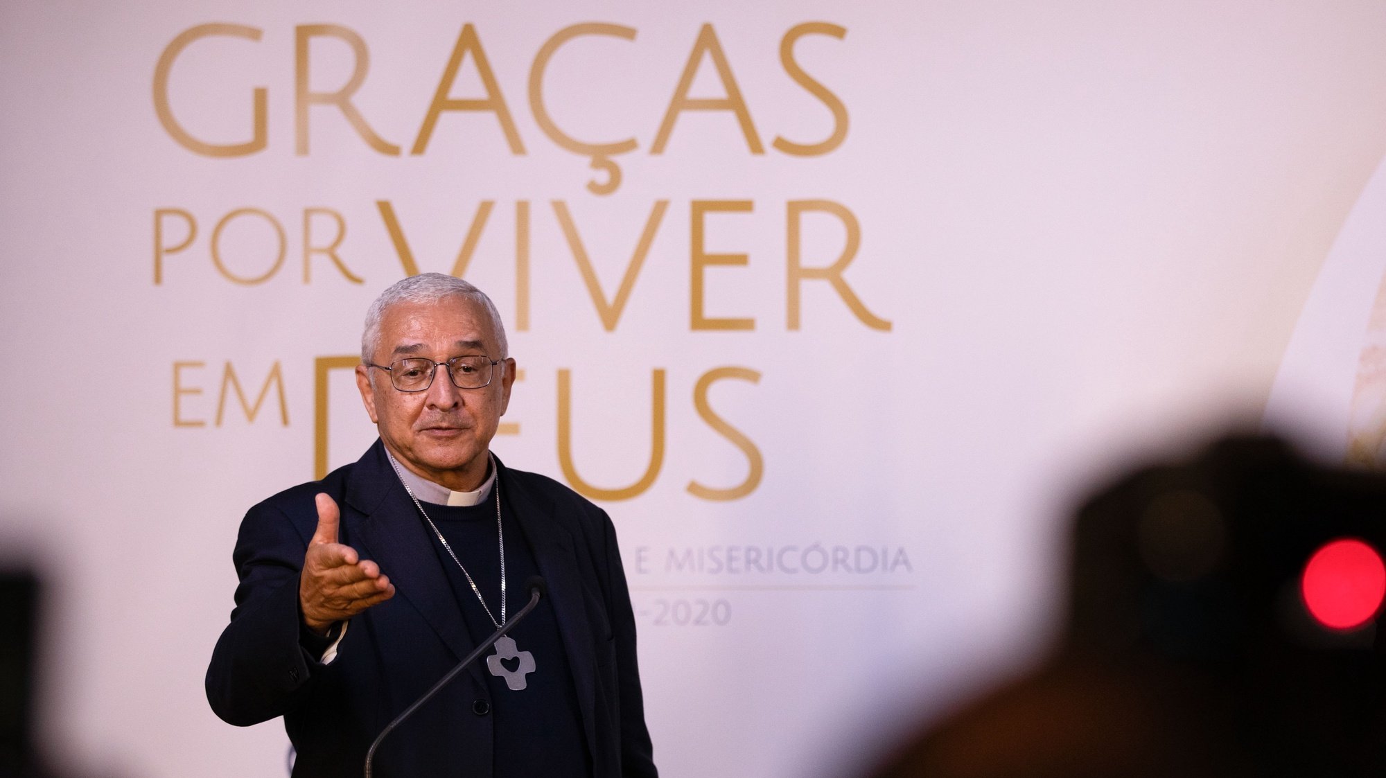 The Bishop Jose Ornelas talks to the journalists during a press conference in the Shrine of Fatima, Portugal, October 12, 2020. According to the plan already approved by the Directorate General of Health, the October pilgrimage will be subject to strong restrictions, not allowing more than six thousand people to enter the enclosure as a prevention measure against the covid-19 pandemic. PAULO CUNHA /LUSA