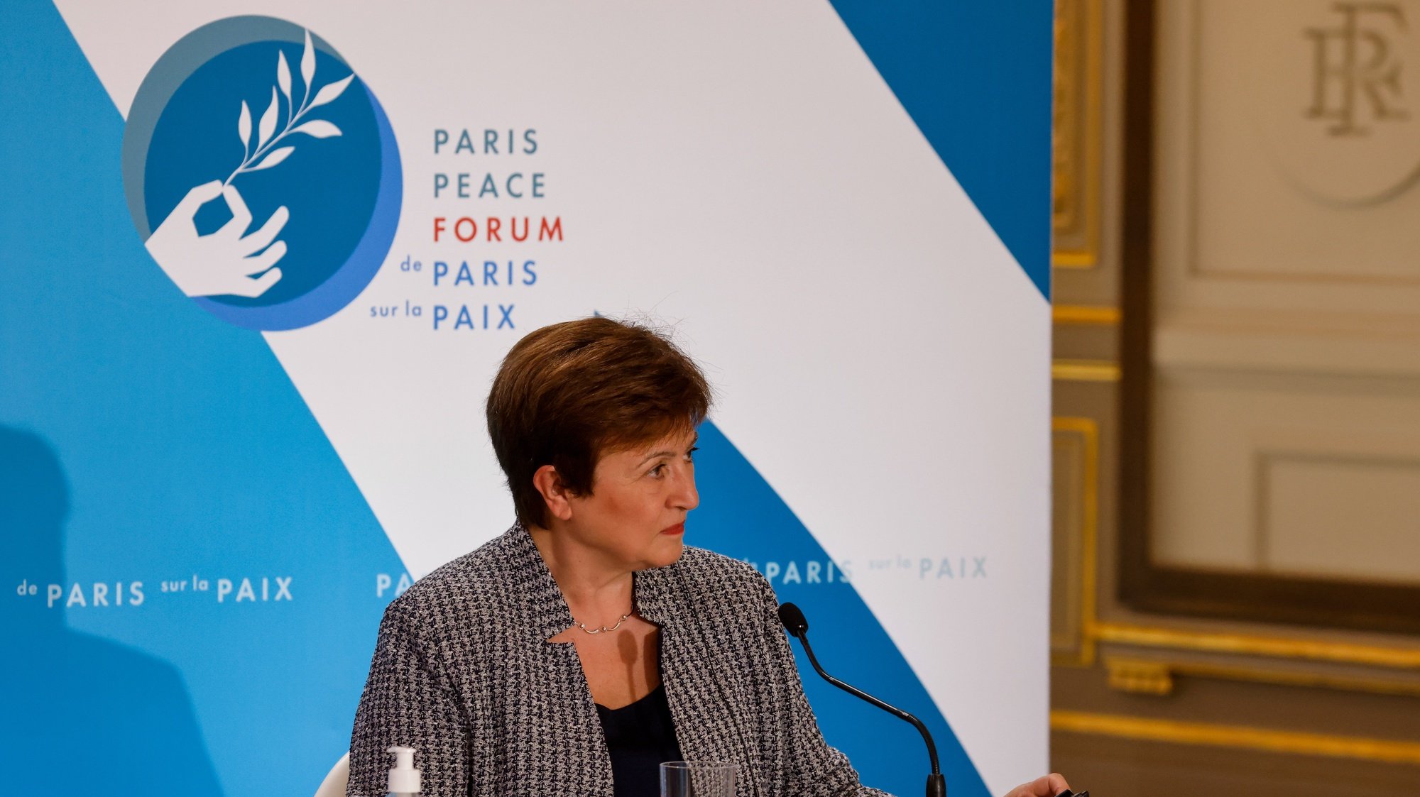 epa08815835 International Monetary Fund Managing Director Kristalina Georgieva attends The Paris Peace Forum at The Elysee Palace in Paris, France, 12 November 2020. Organisers of the French Paris Peace Forum say several countries and foundations are set to pledge more than 500 million US dollars for a global pool aimed at ensuring equitable access to coronavirus tests, treatment and vaccines for all nations.  EPA/LUDOVIC MARIN / POOL  MAXPPP OUT