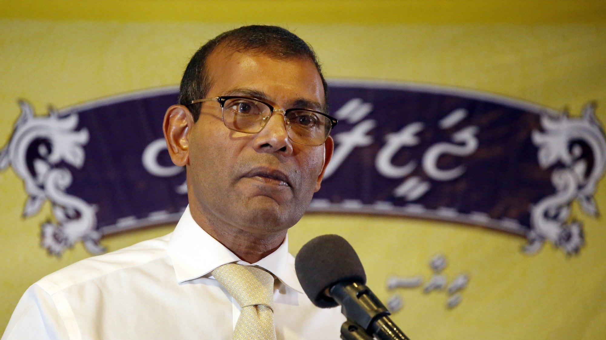 epa07489852 (FILE) - Former Maldivian president Mohamed Nasheed addresses the gathering of Maldivian nationals residing in Colombo, during a meeting organized by the Maldivian Joint Opposition on behalf of presidential candidate Ibrahim Mohamed Solih (unseen) at the Janakie Hotel in Colombo, Sri Lanka, 21 September 2018, reissued 07 April 2019.  Media reports on 07 April 2019 state that President Ibrahim Mohamed Solih&#039;s party the Maldivian Democratic Party (MDP) is forecast to win almost 60 seats in the 87-seat parliament, and heads to victory in the country&#039;s parliamentary election. Former president and MDP leader Mohamed Nasheed, was in exile until late 2018 and the MDP win would secure Nasheed&#039;s comeback.  EPA/M.A.PUSHPA KUMARA *** Local Caption *** 54643967