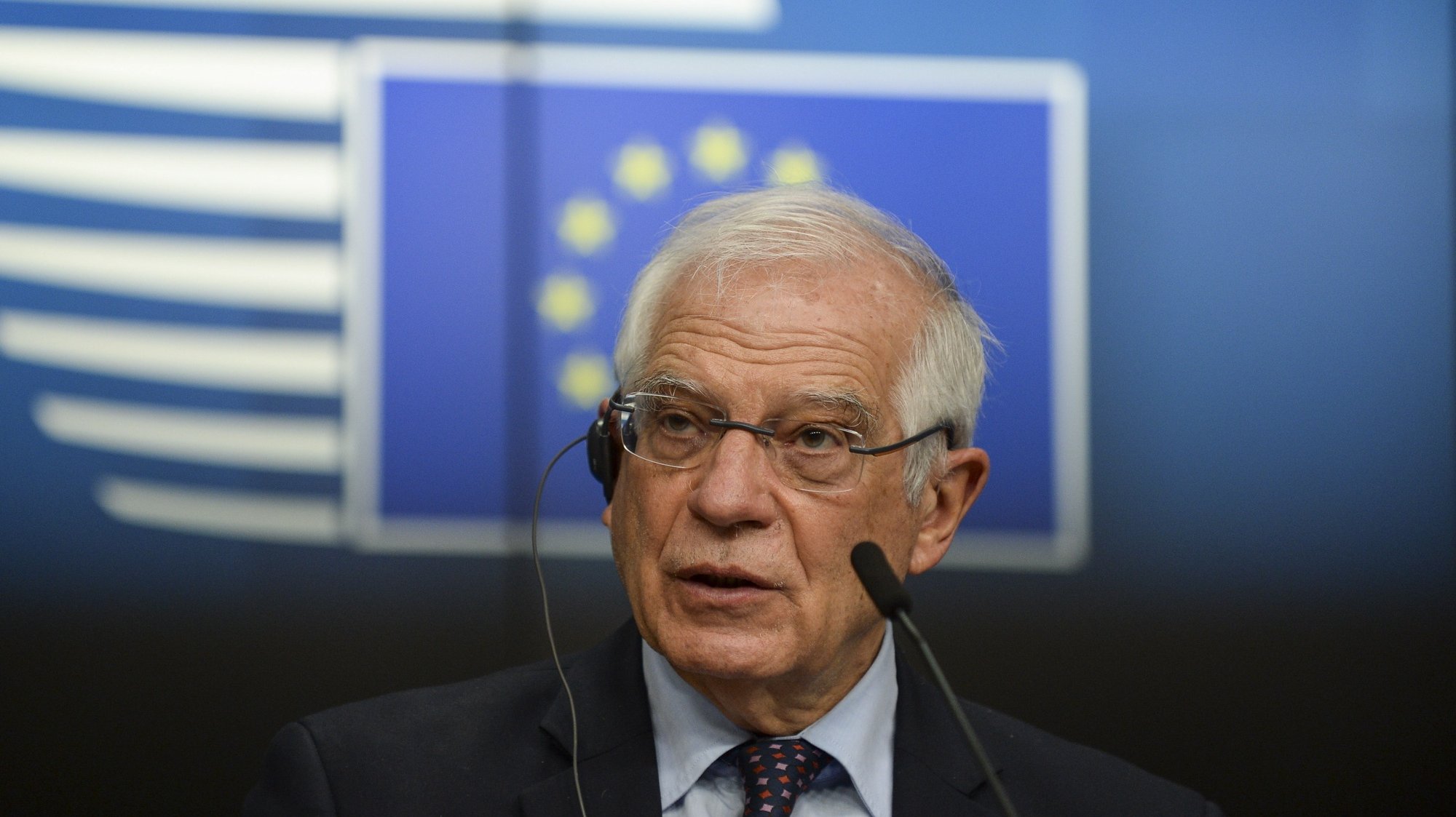 epa09029979 European Union High Representative for Foreign Affairs and Security Policy Josep Borrell speaks at a news conference after an EU Foreign Ministers meeting in Brussels, Belgium, 22 February 2021.  EPA/JOHANNA GERON / POOL