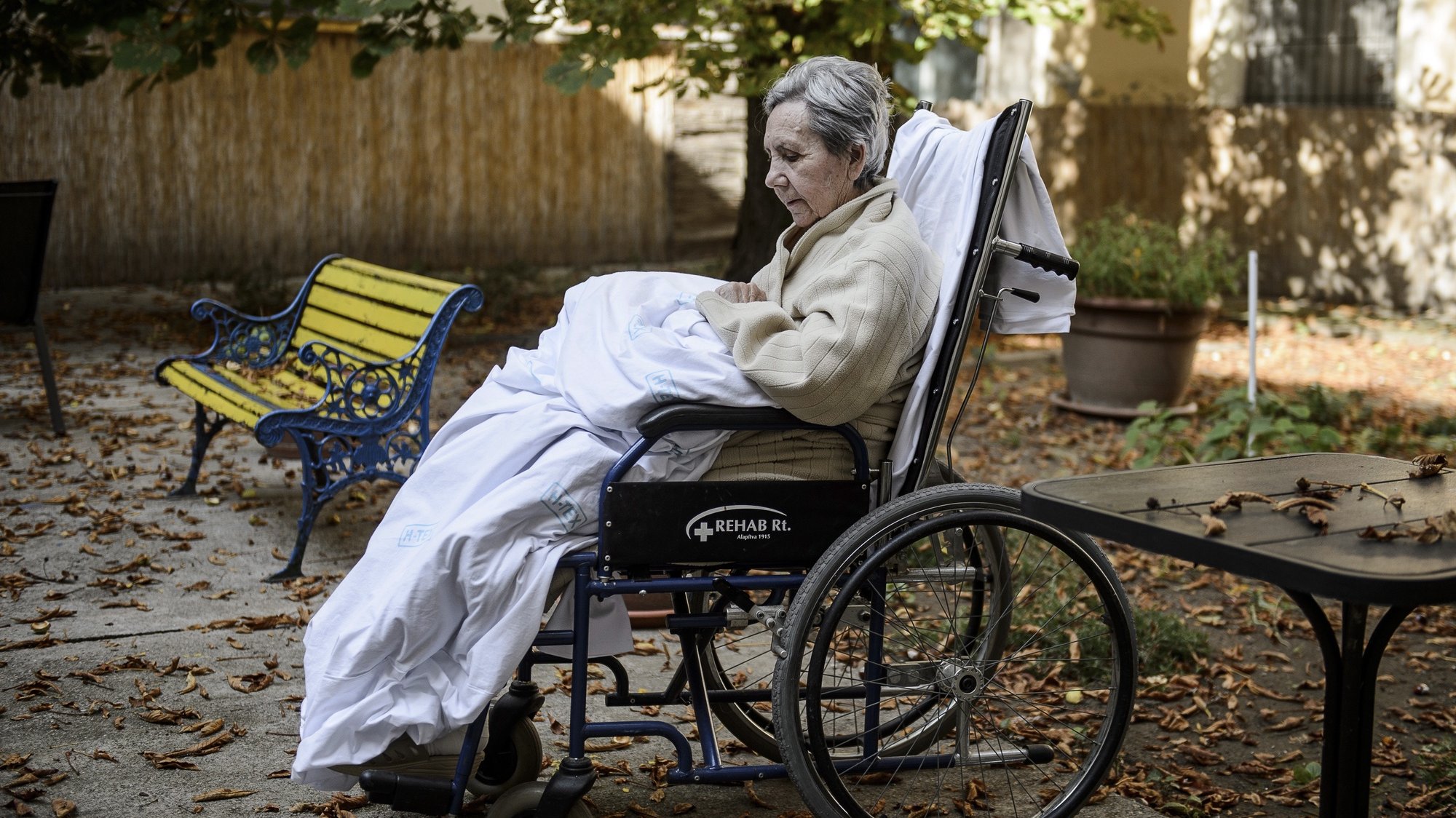 epa07912397 An elderly woman sits in her wheelchair in garden of the Hospice Department of Markhot Ferenc Hospital in Eger, northern Hungary, 18 September 2019 (issued 11 October 2019). World Hospice and Palliative Care Day is observed annually on the second Saturday of October, which falls on 12 October this year with the motto &#039;My care is my right.&#039; The first such event was organised in 2005 by a committee of the Worldwide Palliative Care Alliance, a wordwide network of hospice and palliative care organisations to draw attention to the needs of people who have been impacted by a life-limiting illness. Hospices operate to alleviate the pain and lessen the mental suffering of terminally ill patients while focusing on humane treatment and the protection of personal dignity. In Hungary, the foundraising events dedicated to the development of the hospice professsion on this special day are co-ordinated by the Hungarian Hospice-Palliative Association, which has been providing care for incurable cancer patients in Budapest since 1991.  EPA/PETER KOMKA HUNGARY OUT - ATTENTION: This Image is part of a PHOTO SET