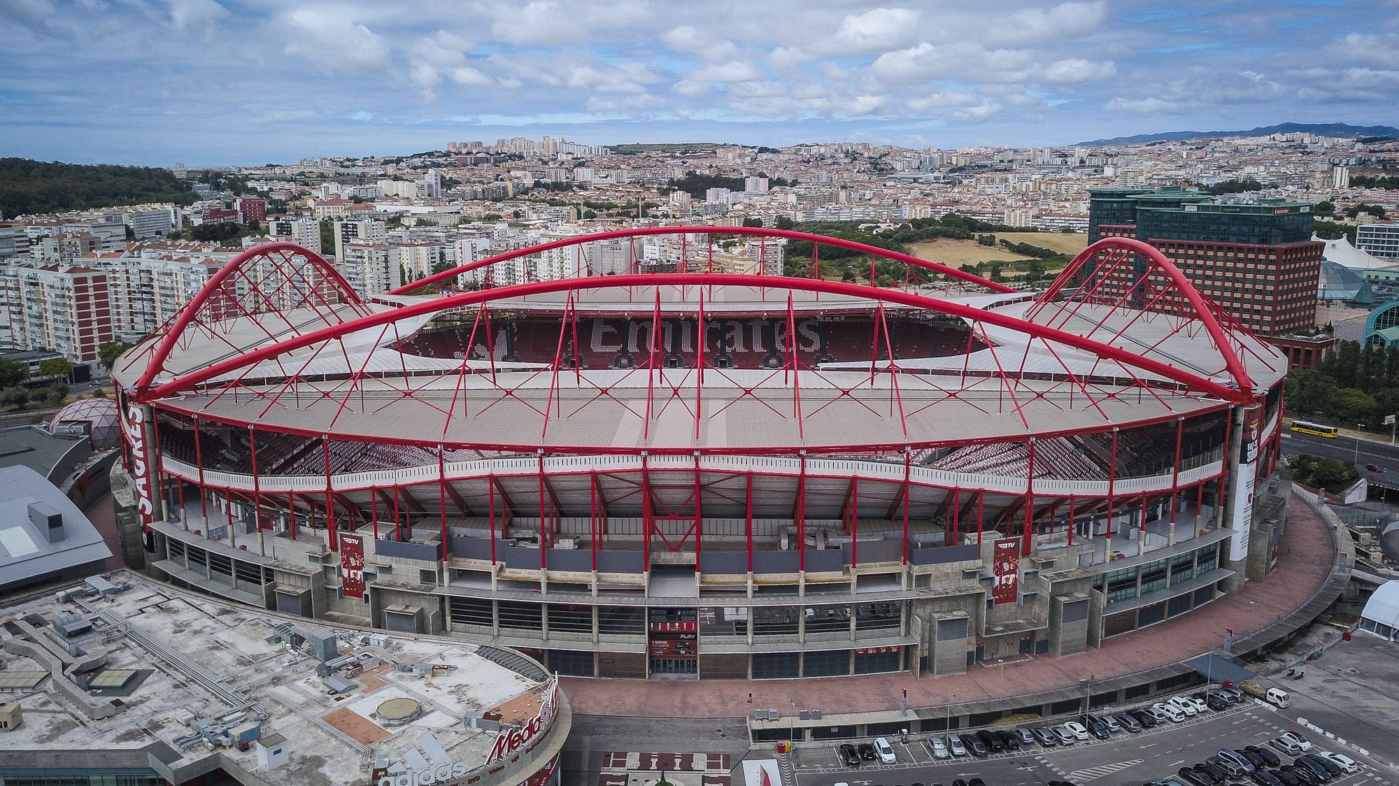 General view of the Luz Stadium where will be played the final of the UEFA Champions League 2020, in Lisbon, Portugal, 17 June 2020. The 2019/20 edition of UEFA Champions League, which was suspended in March due to the covid-19 pandemic, will be resumed with the remaining four Round of 16 matches, followed by the first-ever outcome on neutral fields, at Luz and Jose Alvalade stadiums in Lisbon. MARIO CRUZ/LUSA