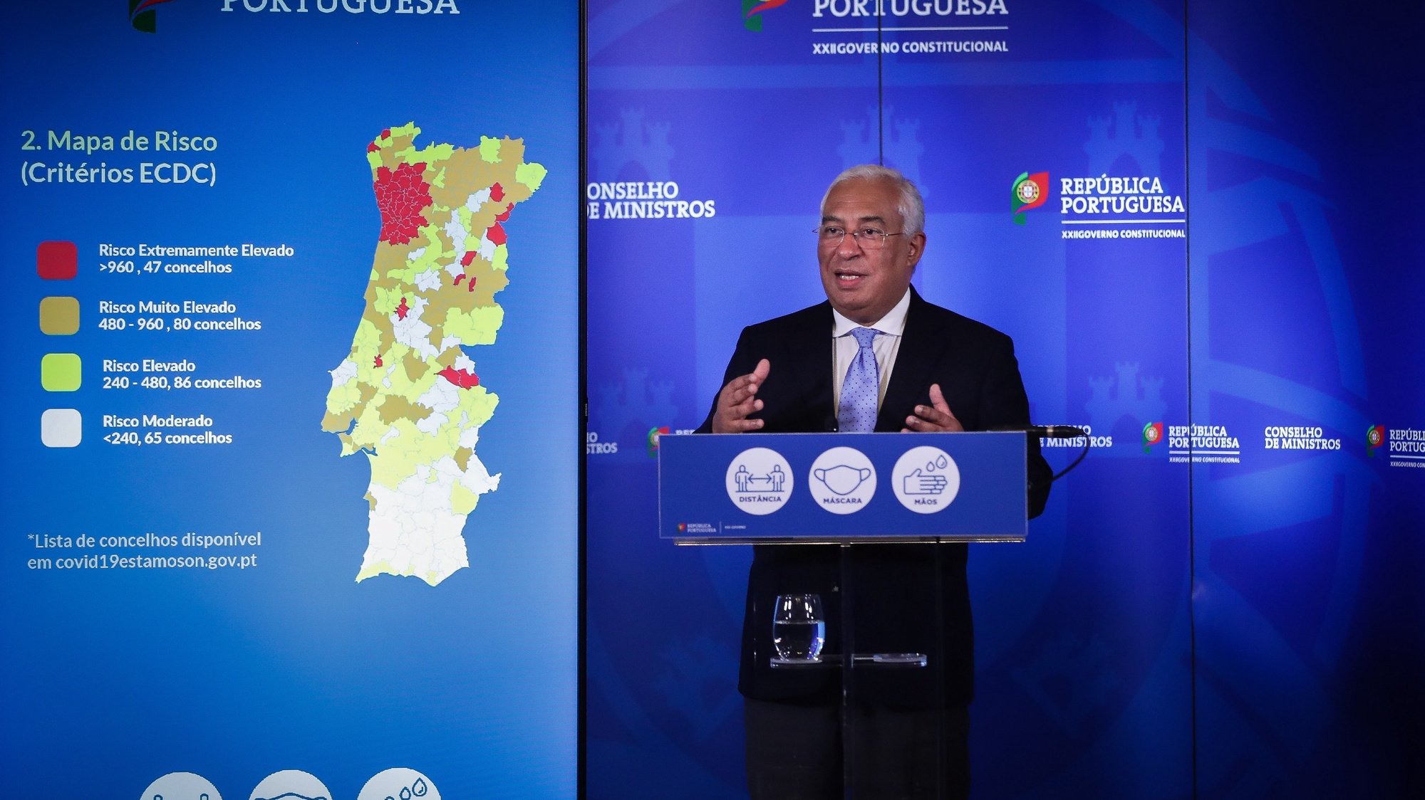 O primeiro-ministro, António Costa, apresenta em conferência de imprensa as conclusões da reunião do Conselho de Ministros extraordinária, realizada no Palácio Nacional da Ajuda, em Lisboa, 21 de novembro de 2020. MÁRIO CRUZ/LUSA