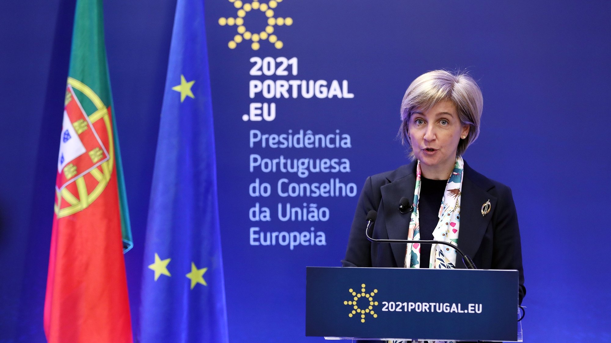 Portuguese Minister for Health Marta Temido attends a conference on strengthening the role of the European Union in the context of global health under the Portuguese Presidency of the Council, in Lisbon, Portugal, 25 March 2021. The conference is dedicated to the topic of reinforcement of the role of the EU in global health, diplomacy, leadership in the plan for universal health coverage, and the impact of climate change on health. ANTONIO PEDRO SANTOS/LUSA