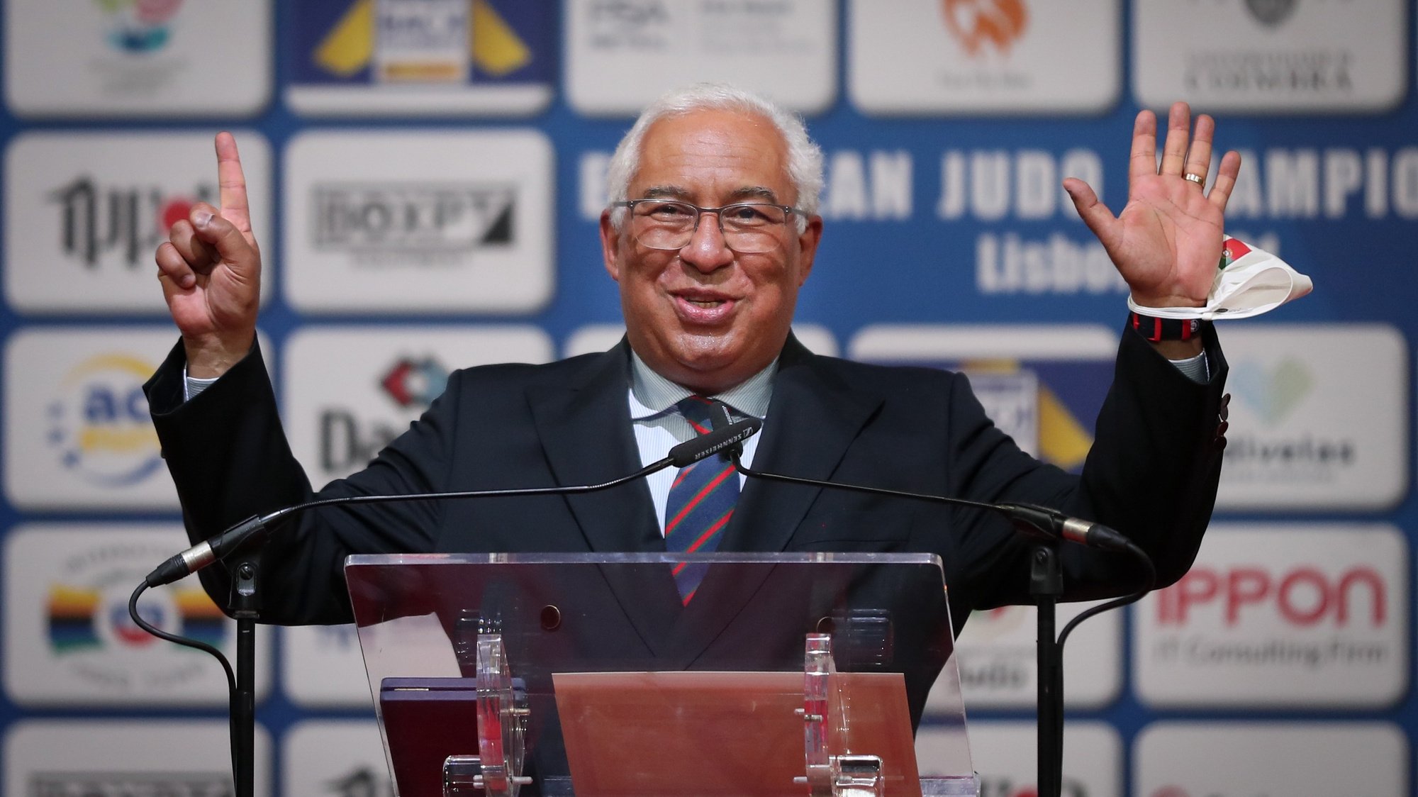 Portuguese Prime-minister, António Costa, delivers a speech during the awarding ceremony of Telma Monteiro of Portugal, winner of the gold medal in yesterday`s competition in the women&#039;s -57Kg category, with the &quot;Medal of Honor of Sports Merit&quot; delivered at the European Judo Championships in Lisbon, Portugal, 17 April 2021. NUNO VEIGA/LUSA