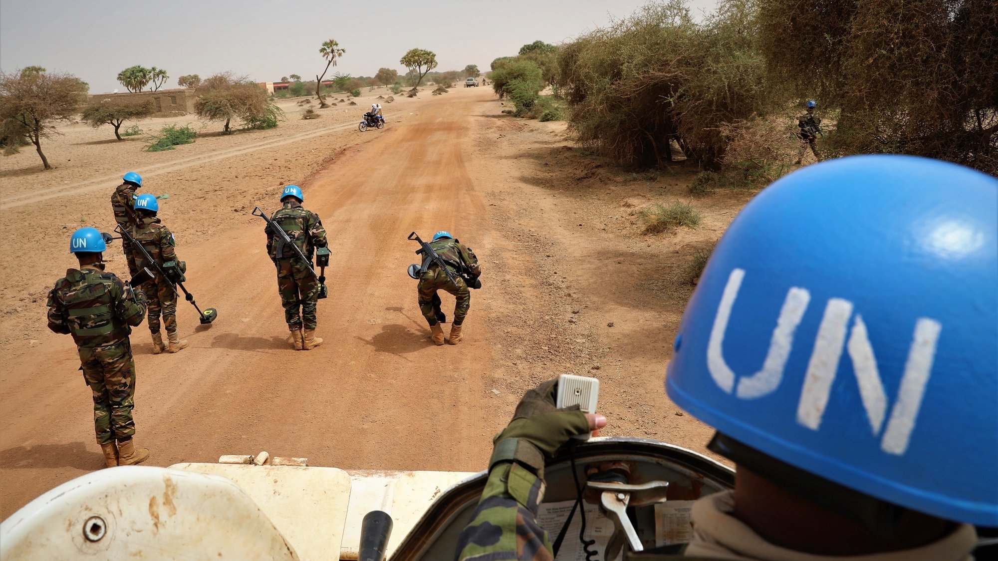 epa07519666 A handout photo made available by MINUSMA, a United Nations peacekeeping force in Mali, showing a UN peacekeeping convoy with armoured vehicles on patrol at a undisclosed location in Mali, 27 March 2019. Reports on 21 April 2019 state one UN peacekeeper was killed and four others wounded in an attack 20 April against MINUSMA forces in Mali&#039;s Mopti region. MINUSMA said in a statement that a UN convoy was attacked by using an improvised explosive device, also called IED. UN confirmed those dead and injured were from Egypt. One attacker was reportedly killed while eight others were taken prisoners.  EPA/MINUSMA HANDOUT  HANDOUT EDITORIAL USE ONLY/NO SALES