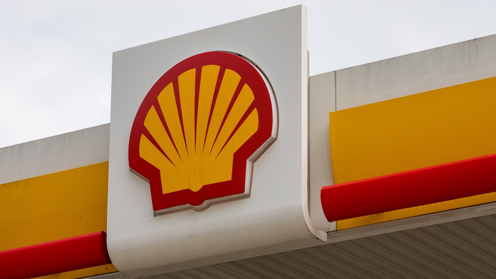epa09457336 The Shell logo seen at a Shell petrol station in London, Britain, 09 September 2021. According to a report published by Carbon Tracker, the oil giants Shell and BP will need to cut their production by at least a third each to ensure that the planet does not heat up by more than 1.5 degrees Celsius.  EPA/VICKIE FLORES