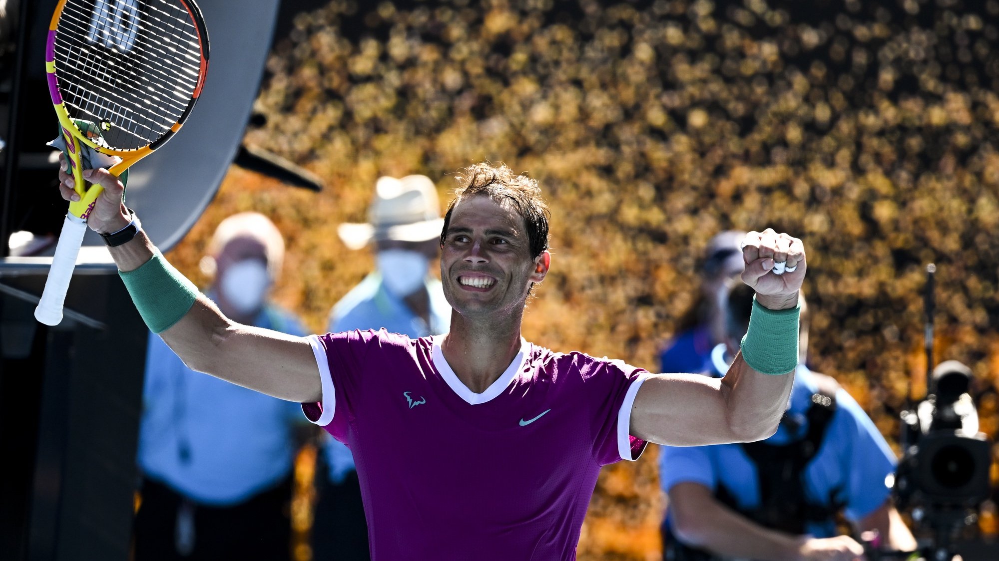 O espanhol Rafael Nadal celebra a vitória contra Marcos Giron