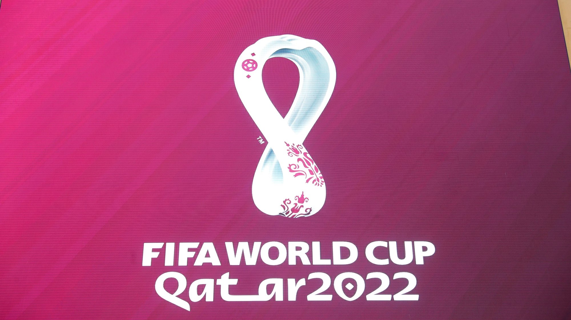 epa07815233 The FIFA Qatar 2022 World Cup brand new logo is seen in downtown Madrid, Spain, 03 September 2019. The logo was presented worldwide earlier on the day.  EPA/JuanJo Martin
