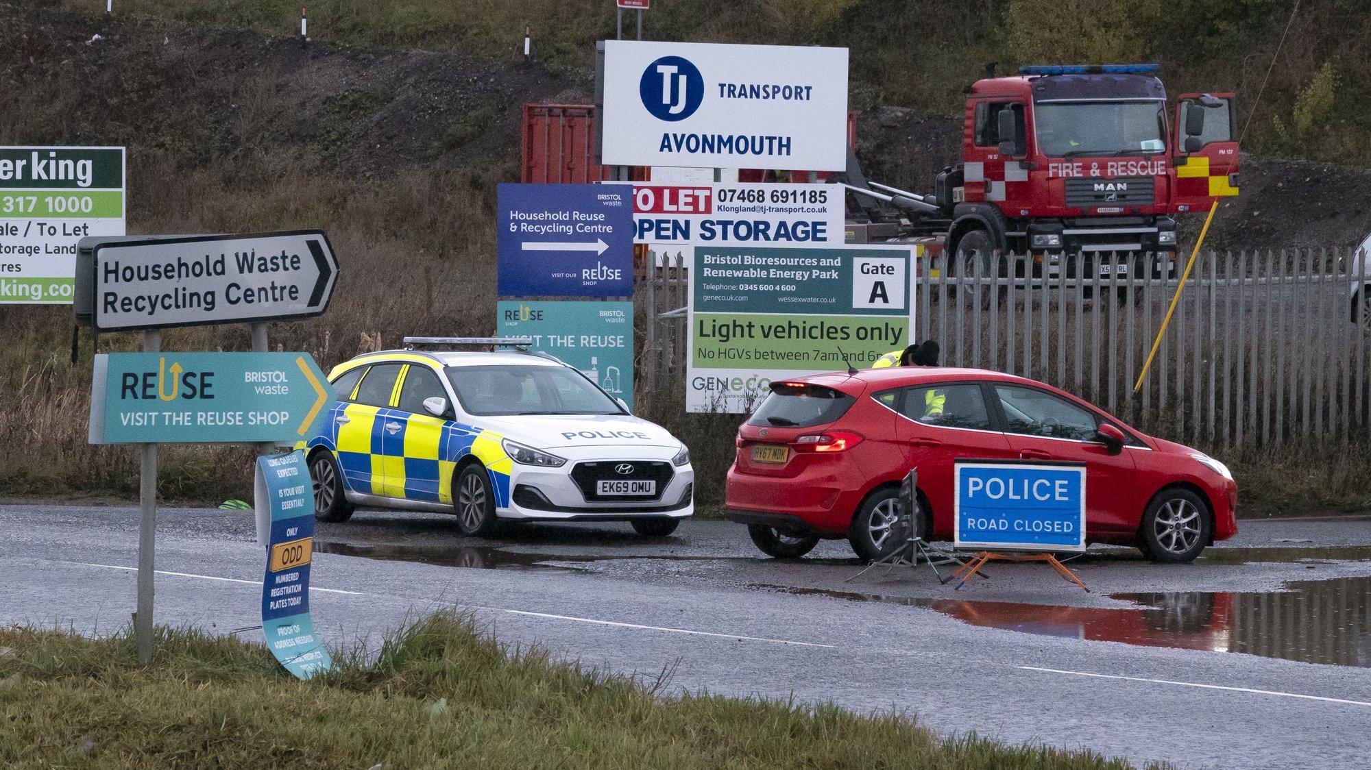 epa08859584 Emergency services at the site of the explosion Avonmouth, Bristol, Britain, 03 December 2020. According to reports, there have been multiple casualties and that the search for survivors is ongoing after a huge blast in a sewage plant in Avonmouth.  EPA/STRINGER