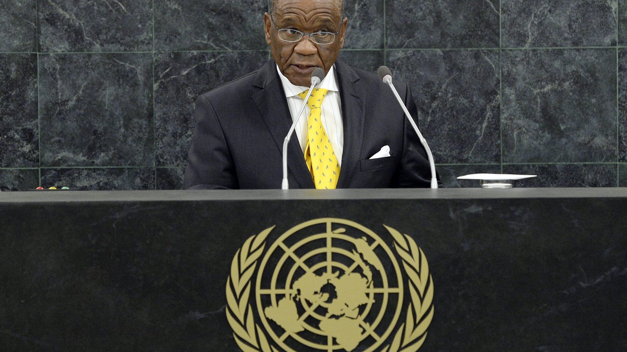 epa04376989 (FILE) A file picture dated 26 September 2013 shows Thomas Motsoahae Thabane, Prime Minister of Lesotho, speaking during the general debate of the 68th session of the United Nations General Assembly at United Nations headquarters in New York, New York, USA. Lesotho&#039;s Prime Minister Thomas Thabane said 30 August 2014 he had fled to South Africa after the army surrounded key buildings, alleging a coup attempt. But the military denied seizing power, with spokesman Ntele Ntoi telling South African television that the army&#039;s sole aim was to disarm police who were preparing to supply weapons to some political parties.  EPA/STAN HONDA/POOL