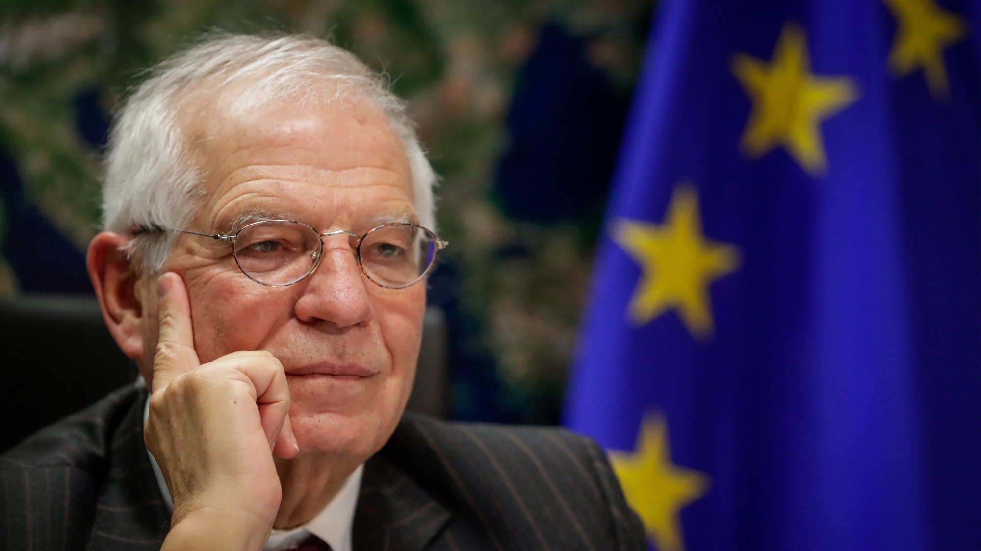 epa08889378 High Representative of the European Union for Foreign Affairs and Security Policy Josep Borrell, speaks during an interview with EFE, via videoconference in Brussels, Belgium, 16 December 2020 (issued 17 December 2020). Borrell is optimistic that there will be an exit deal for the UK. In his 34-year experience in European affairs, deals are always reached at the last minute and the price of a no-deal exit is too high to afford, he said.  EPA/Stephanie Lecocq