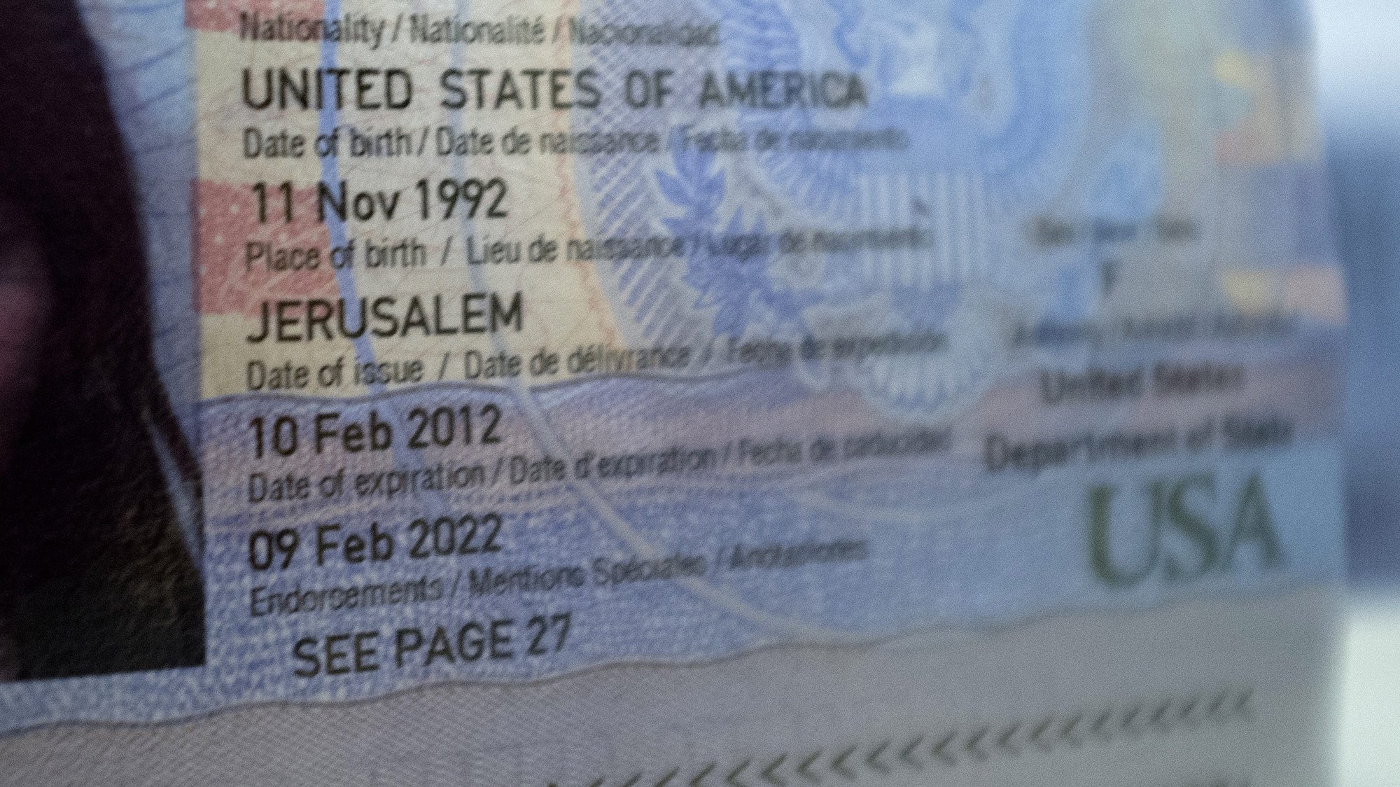epa04789943 An unidentified Israeli American&#039;s passport shows that she was born in Jerusalem with no country named, in a photographic copy of the passport made in Jerusalem, 08 June 2015. The United States Supreme Court has struck down a disputed law that would have allowed American who are born in Jerusalem to also list Israel as the country of birth. The court ruled 6-3 to not alter the State Department&#039;s long-standing policy of not listing Jerusalem as the birthplace of Americans born in Jerusalem. Those born in Tel Aviv are listed as being born in Israel. At issue is the the US&#039;s policy, and many other countries, since the 1967 Six Day War to refuse to recognize any nation&#039;s sovereignty over Jerusalem until both Israel and the Palestinians resolve their conflict via negotiation.  EPA/JIM HOLLANDER