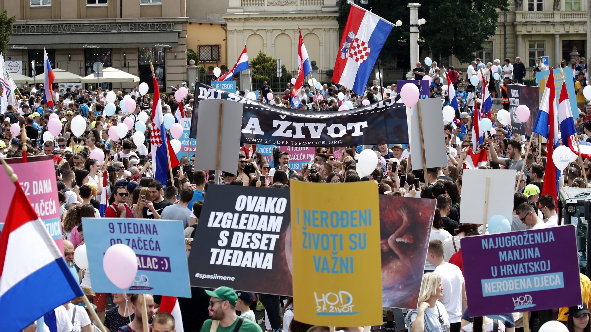 epa09946310 People protest against abortion in downtown Zagreb, Croatia, 14 May 2022. People take part in &#039;Walk of Life&#039; events to promote the belief that the human life begins with conception and ends with natural death, and that the right to life is a fundamental human right.  EPA/ANTONIO BAT