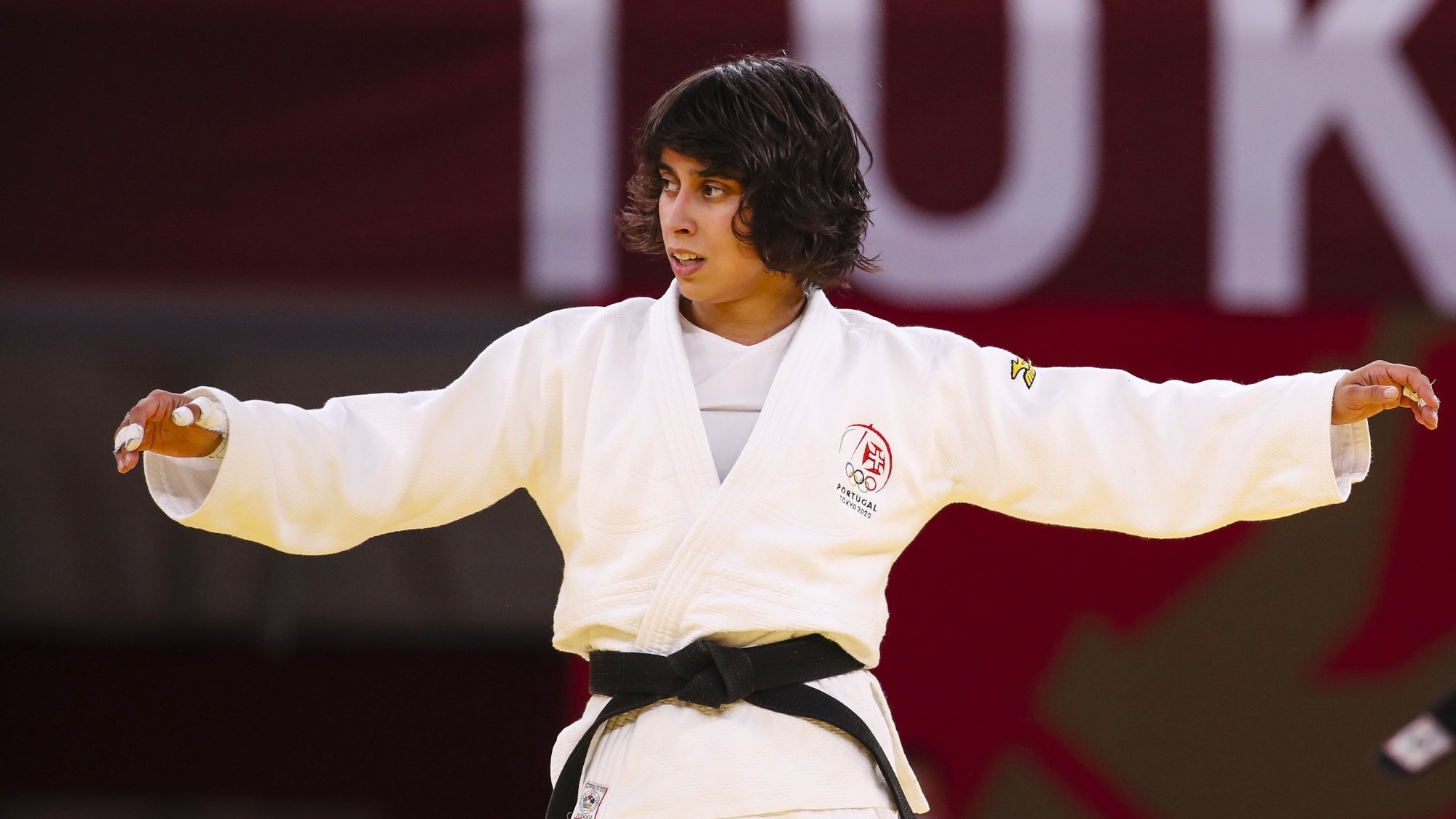 A judoca Catarina Costa reage após terminar no quinto lugar na categoria de -48 kg nos Jogos Olímpicos de Tóquio2020, ao perder no combate para a atribuição da medalha de bronze com a mongol Urantsetseg Munkhbat, na arena Nippon Budokan, Tóquio, Japão, 24 de julho de 2021