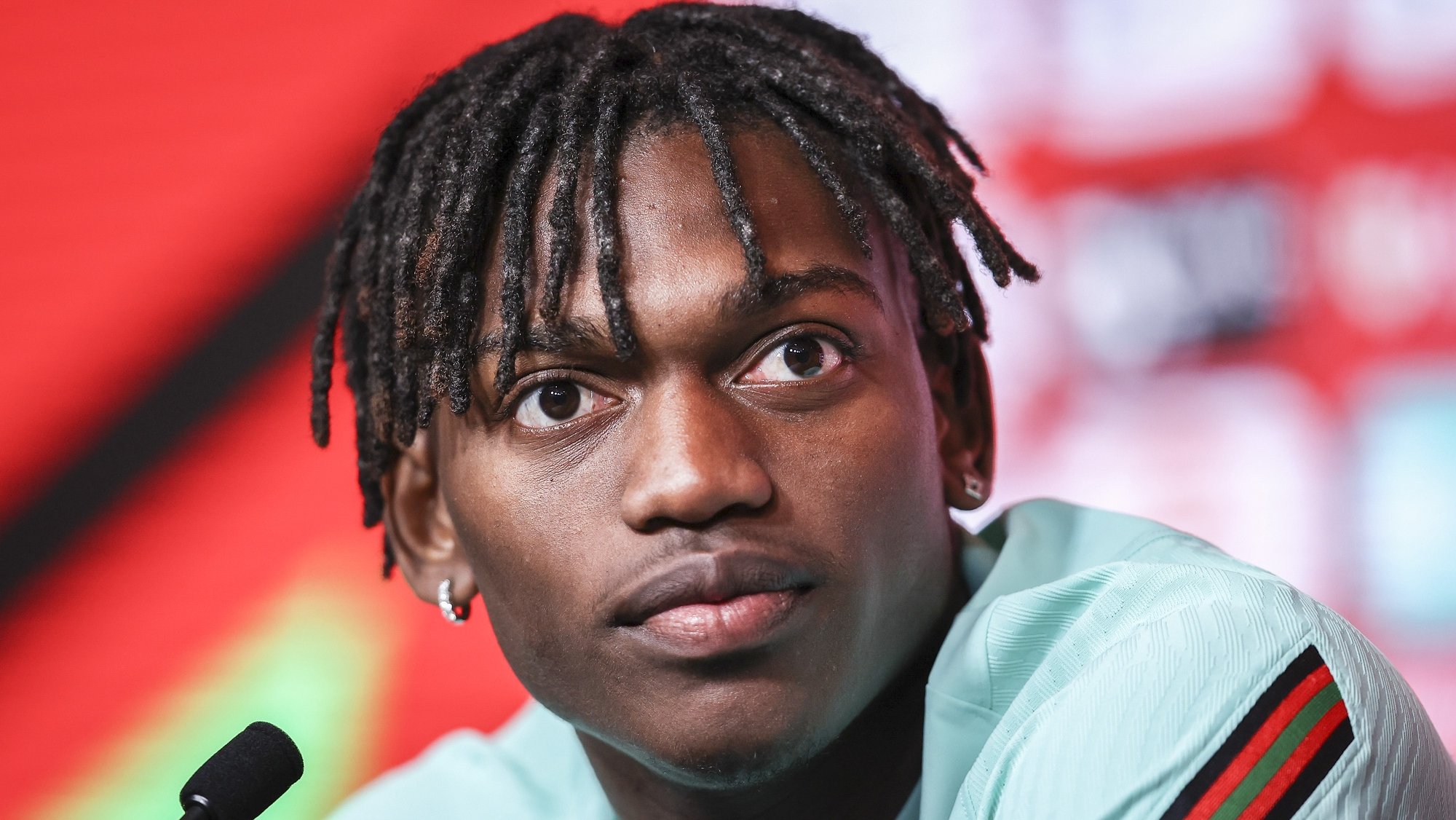 Portugal&#039;s player Rafael Leao attends a press conference at Cidade do Futebol in Oeiras, outskirts of Lisbon, Portugal, 27 May 2022. Portugal will play against Spain, Check Republic and Switzerland for the upcoming UEFA Nations League in June. RODRIGO ANTUNES/LUSA