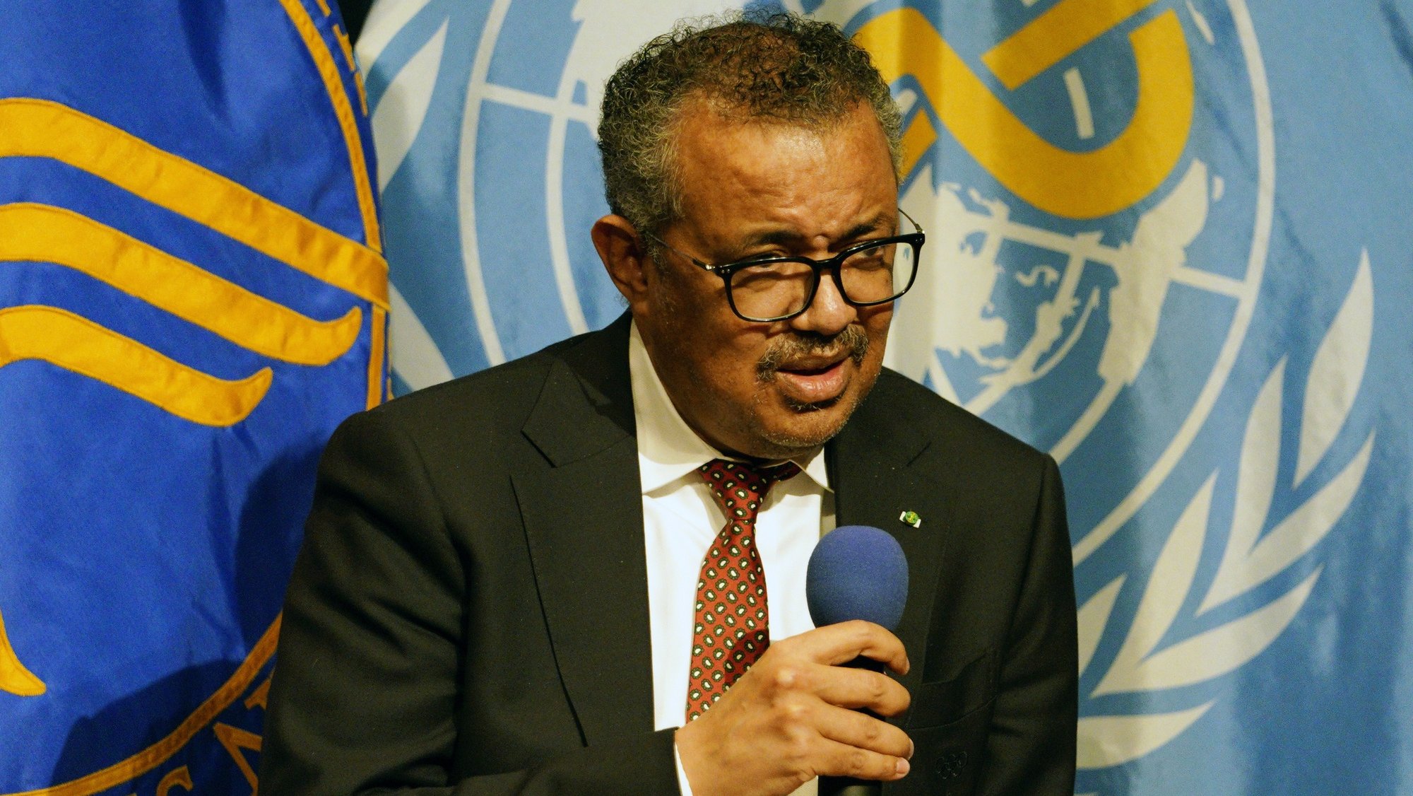 epa09877340 Director General of the World Health Organisation Director-General Dr. Tedros Adhanom Ghebreyesus addresses a joint press conference with Xavier Becerra United States Secretary of Health and Human Services  at the Department for Health and Human Services in Washington DC, USA, 07 April 2022.  EPA/WILL OLIVER