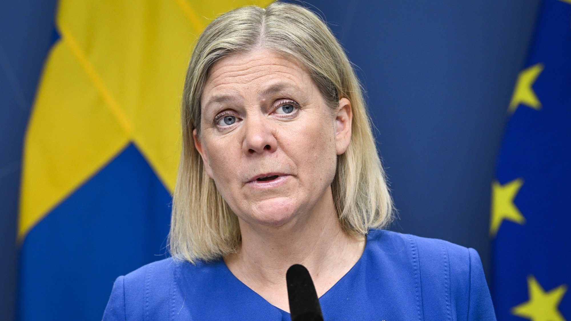 epa09950824 Sweden&#039;s Prime Minister Magdalena Andersson gives a news conference in Stockholm, Sweden, 16 May 2022. Sweden&#039;s government has decided to apply for a NATO membership. The Swedish Parliament held on the day a special debate about applying for NATO membership. The leaders of Sweden and Finland have confirmed they will apply for NATO membership as a result of Russia&#039;s invasion of Ukraine. The move would bring the expansion of the Western military alliance to 32 member countries.  EPA/HENRIK MONTGOMERY  SWEDEN OUT