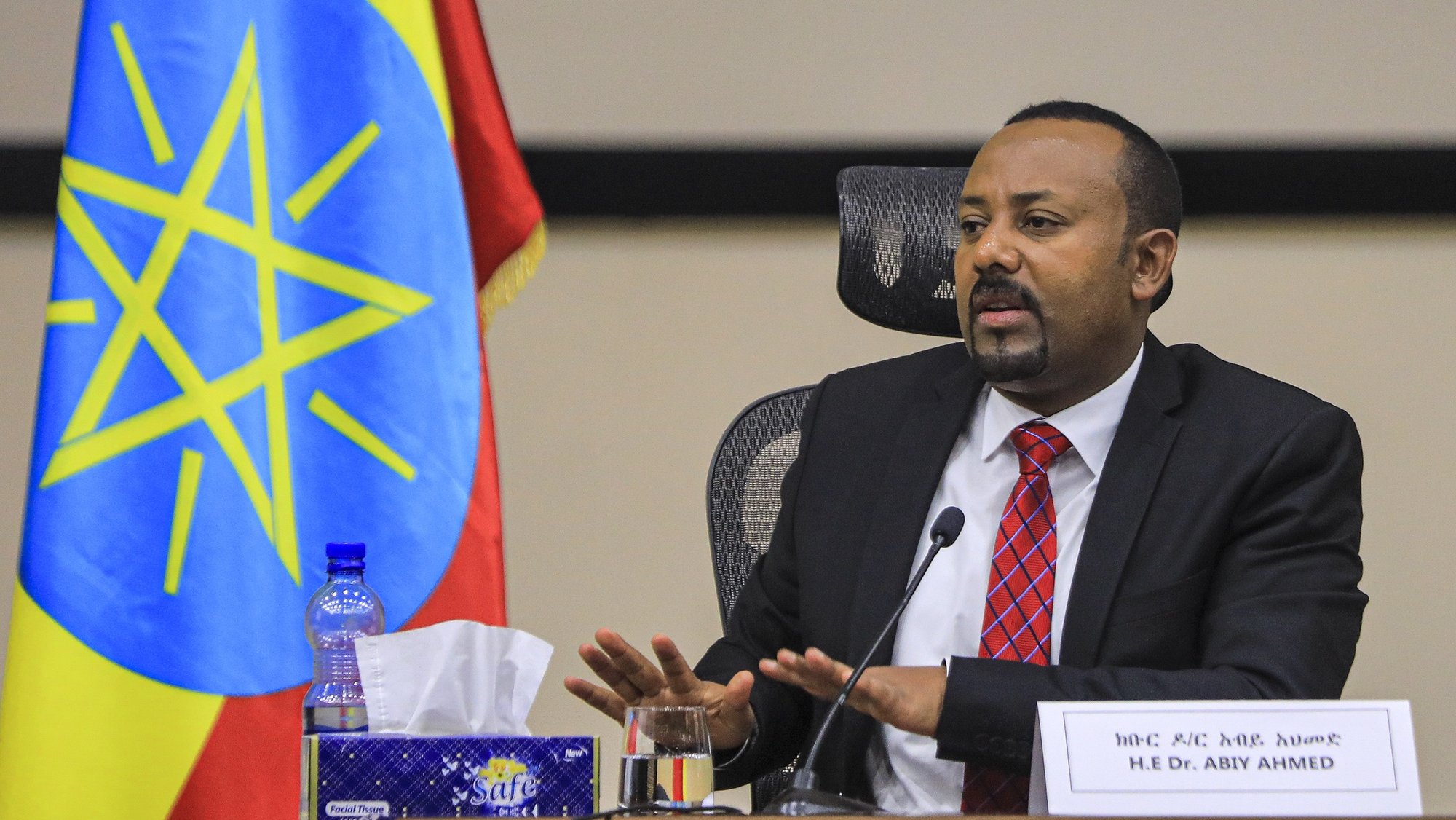 epaselect epa08852858 Ethiopian Prime Minister Abiy Ahmed speaks during a question and answer session in parliament, Addis Ababa, Ethiopia 30 November 2020. Ethiopiaâ€™s military intervention in the northern Tigray region comes after Tigray People&#039;s Liberation Front (TPLF) forces allegedly attacked an army base on 03 November 2020 sparking weeks of unrest with over 40,000 refugees fleeing to Sudan.  EPA/STR