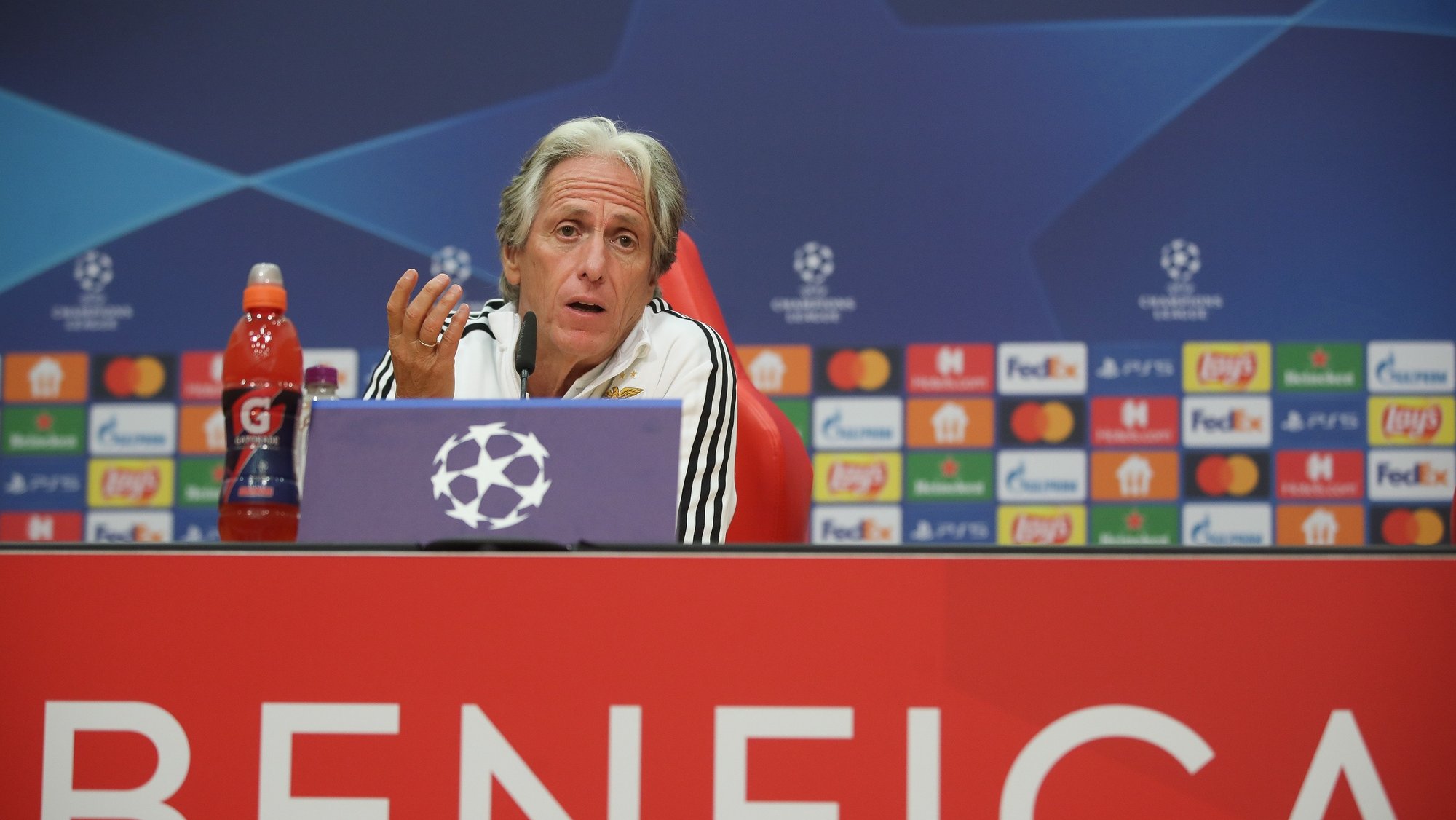 Benfica&#039;s head coach Jorge Jesus attends a press conference at Benfica&#039;s training camp in Seixal, Portugal, 1 November 2021. Benfica will face Bayern Munich in their UEFA Champion League group E soccer match on 2 November. MÁRIO CRUZ/LUSA