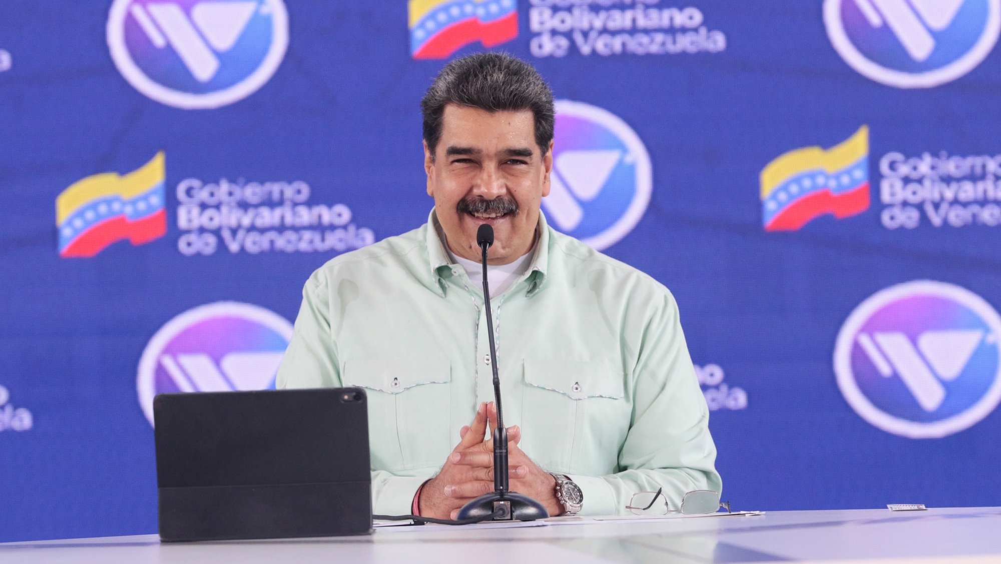 O Presidente da Venezuela Nicolás Maduro em Caracas, na Venezuela. 2 de março de 2022