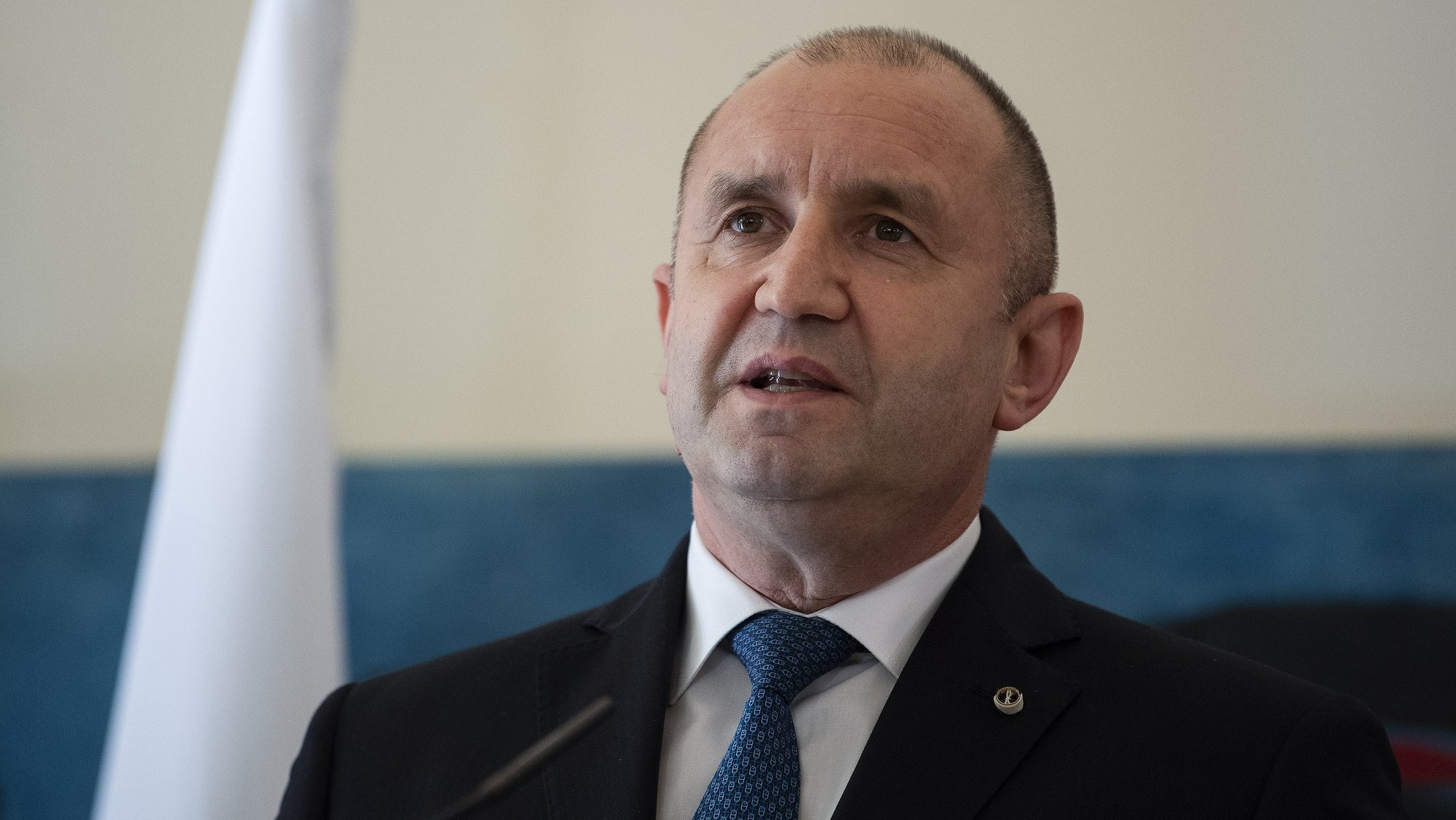Bulgaria&#039;s President Rumen Radev during a press conference with his Portuguese counterpart, Marcelo Rebelo de Sousa (not in the picture), following the visit to Serralves Museum, Porto, Portugal, 12 April 2022. The President of the Republic of Bulgaria will pay an official visit to Portugal on Tuesday and Wednesday, starting in Porto. RUI MANUEL FARINHA/LUSA