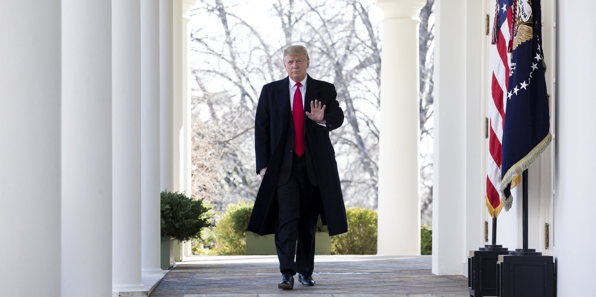 epa08805173 (FILE) US President Donald J. Trump walks down the Colonnade to deliver remarks on ending the partial shutdown of the federal government, in the Rose Garden of the White House in Washington, DC, USA, 25 January 2019 (issued 07 November 2020). According to media report on 07 November 2020, Joe Biden has won the Electoral College&#039;s majority following the 03 November presidential election.  EPA/MICHAEL REYNOLDS *** Local Caption *** 54933254