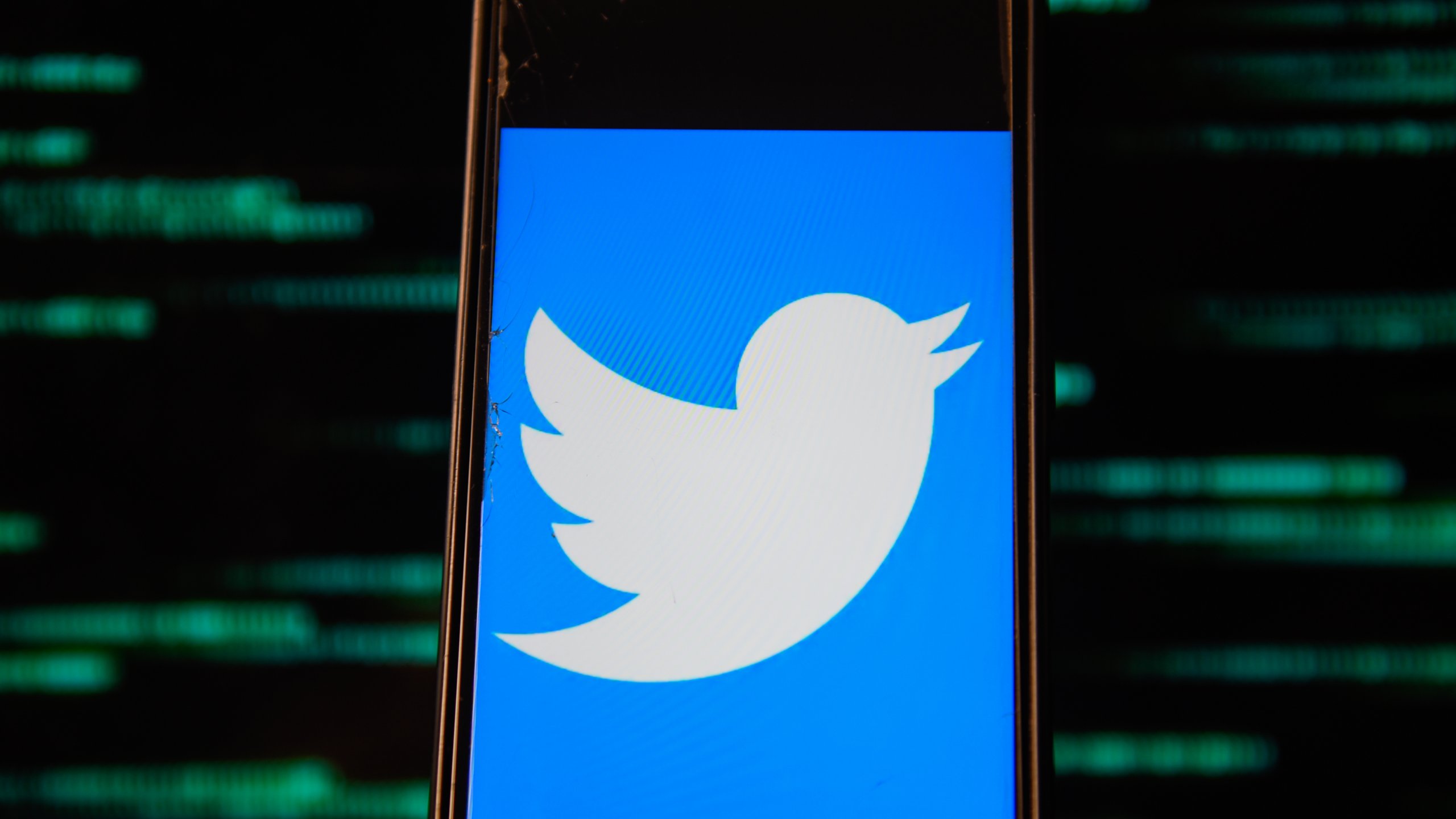 In this photo illustration a Twitter logo is seen displayed