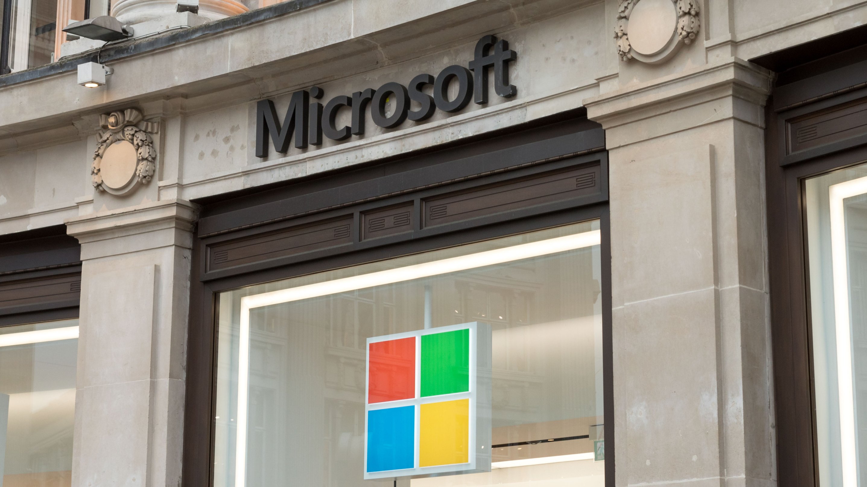 Microsoft logo is seen at one of their stores on Oxford